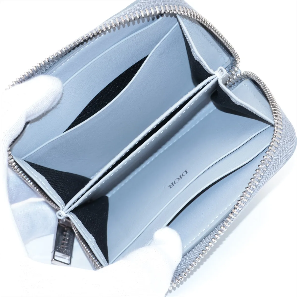 CD Diamond PVC x Leather Coin Case, Gray — view 3