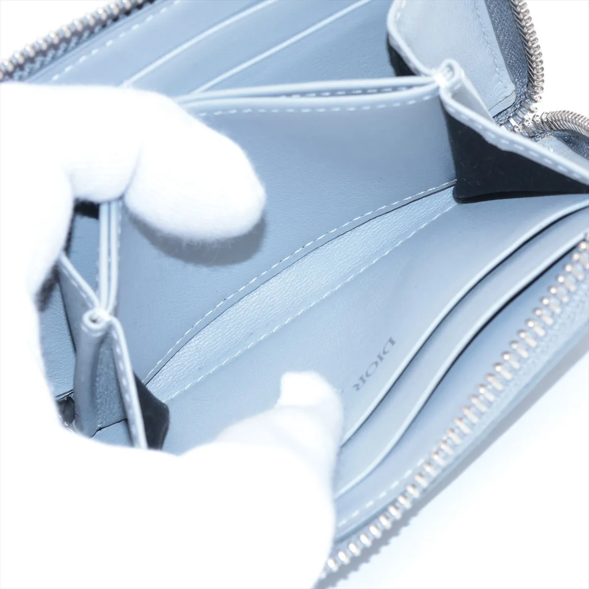 CD Diamond PVC x Leather Coin Case, Gray — view 7