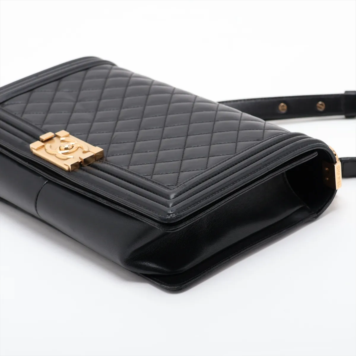 Boy Chanel 28 Large Lambskin Chain Shoulder Bag, Black with Gold Hardware, 23378083, Serial Number , A92193 — view 3