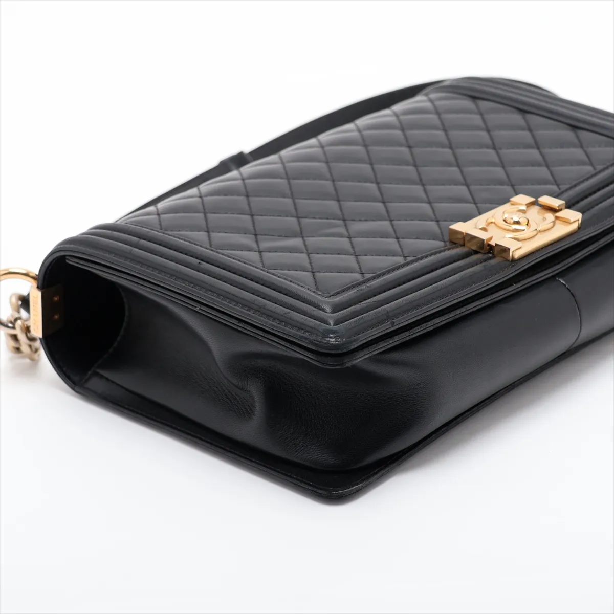 Boy Chanel 28 Large Lambskin Chain Shoulder Bag, Black with Gold Hardware, 23378083, Serial Number , A92193 — view 4
