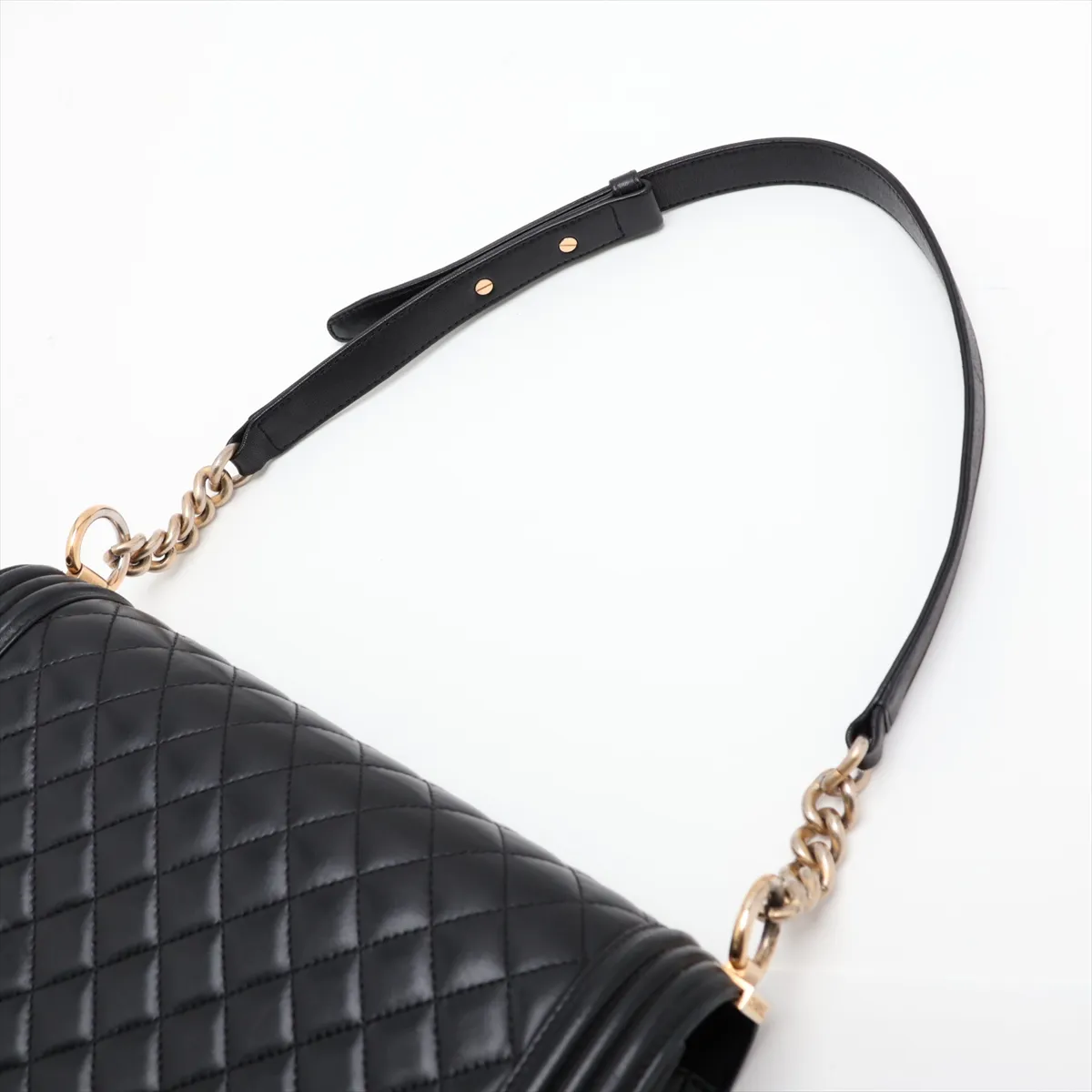 Boy Chanel 28 Large Lambskin Chain Shoulder Bag, Black with Gold Hardware, 23378083, Serial Number , A92193 — view 5