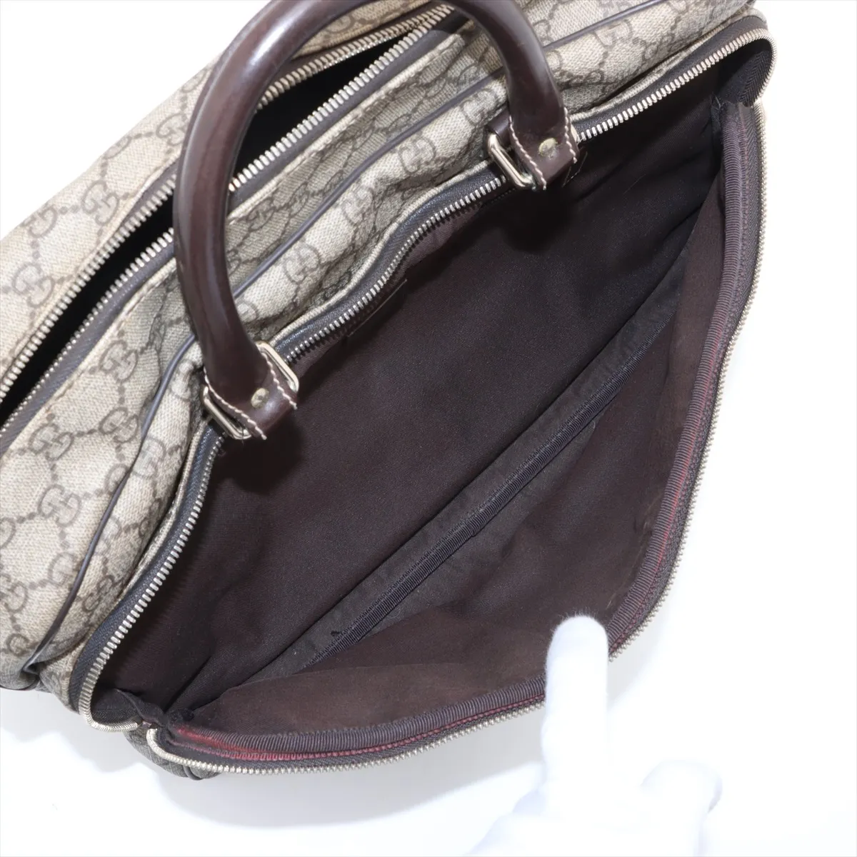 GG Supreme PVC x Leather 2WAY Business Bag Brown x Beige 289892 — view 9