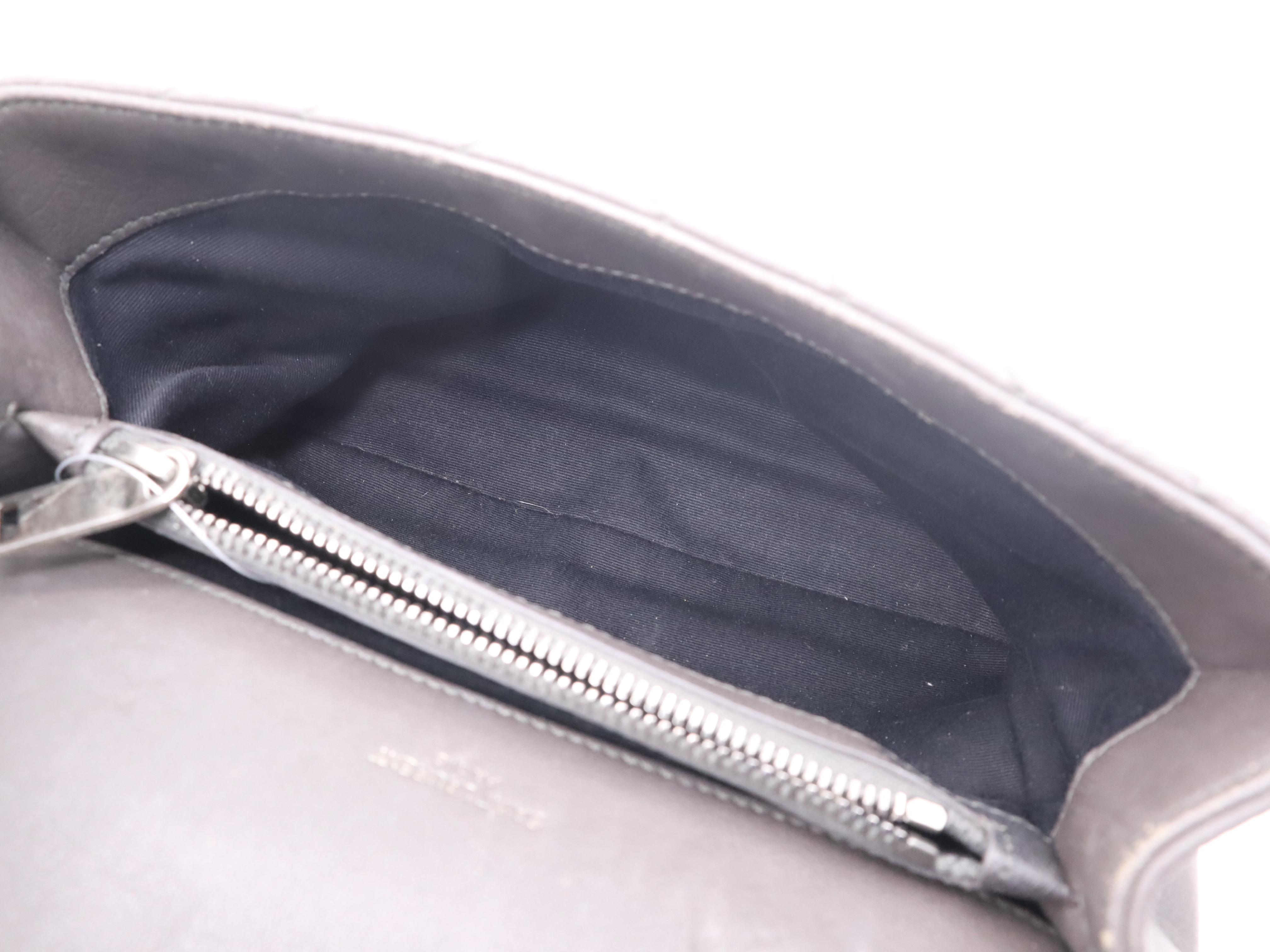 Leather College 2-Way Chain Shoulder Bag, Grey, Silver Hardware, with Strap and Dust Bag. — view 12