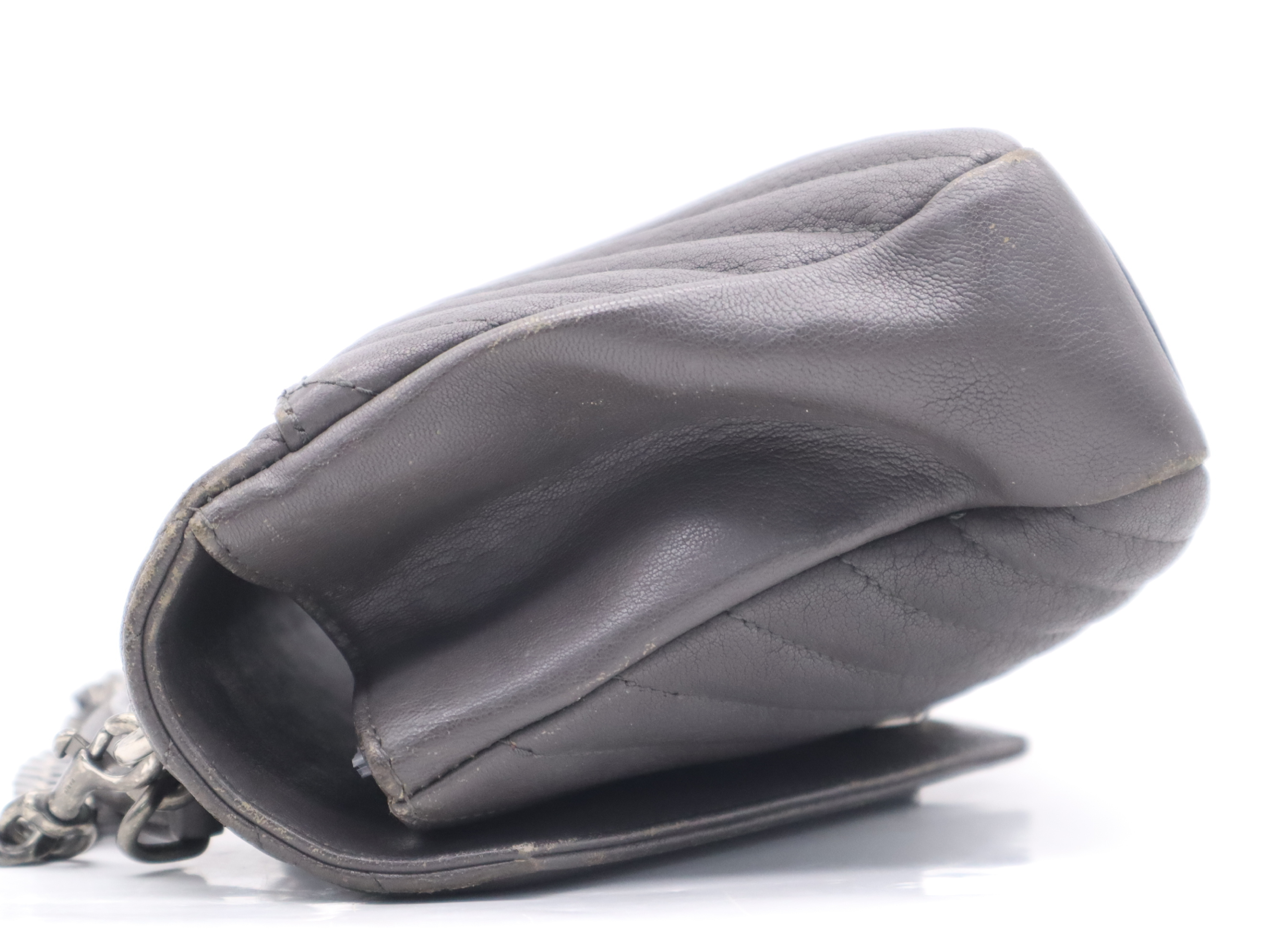 Leather College 2-Way Chain Shoulder Bag, Grey, Silver Hardware, with Strap and Dust Bag. — view 3