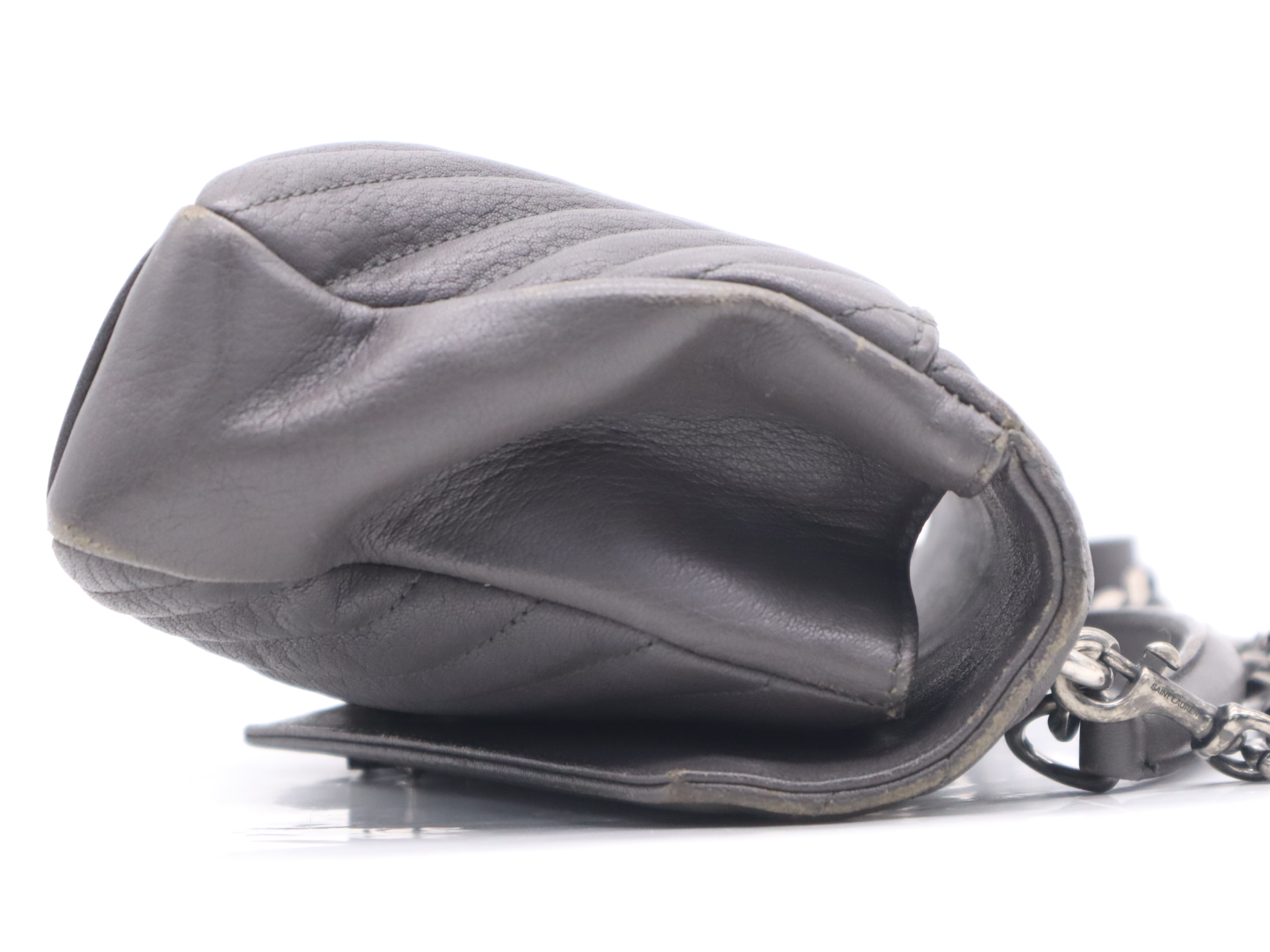 Leather College 2-Way Chain Shoulder Bag, Grey, Silver Hardware, with Strap and Dust Bag. — view 5