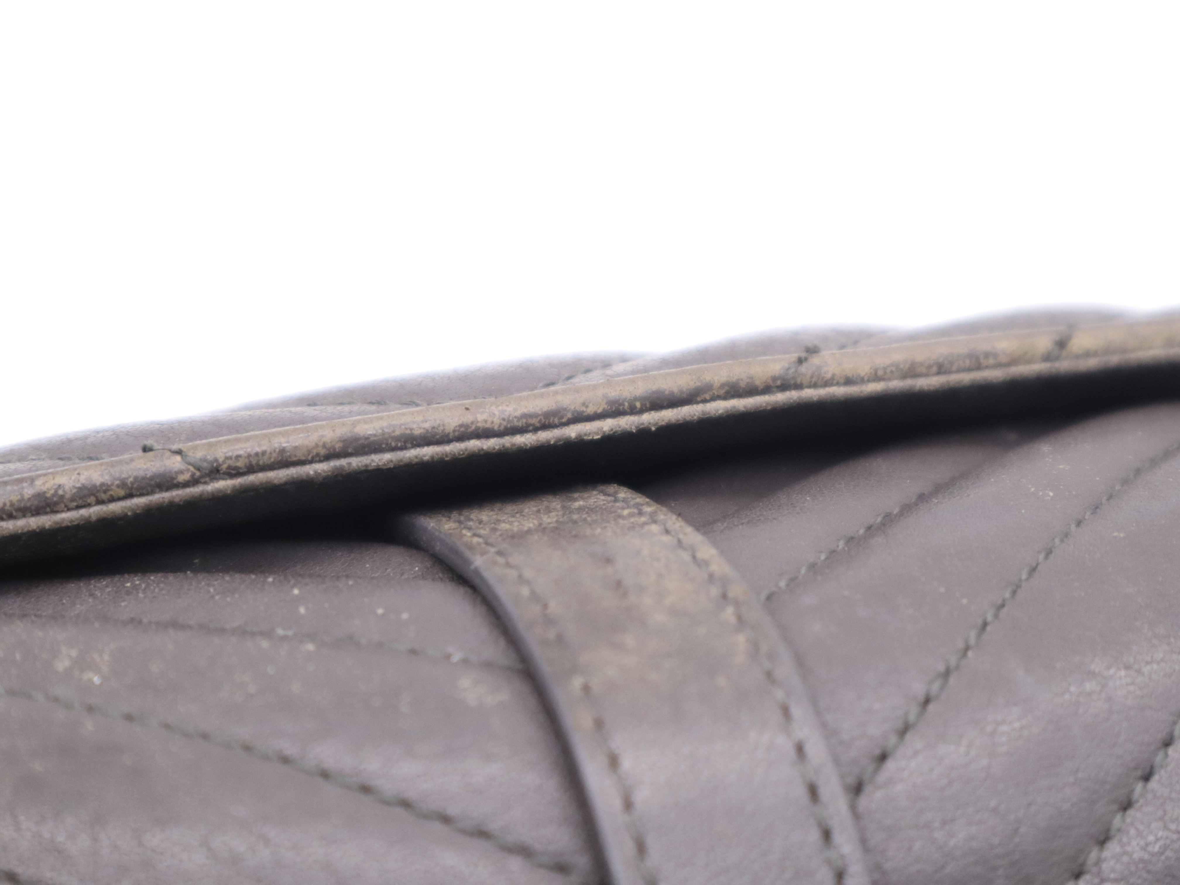 Leather College 2-Way Chain Shoulder Bag, Grey, Silver Hardware, with Strap and Dust Bag. — view 10