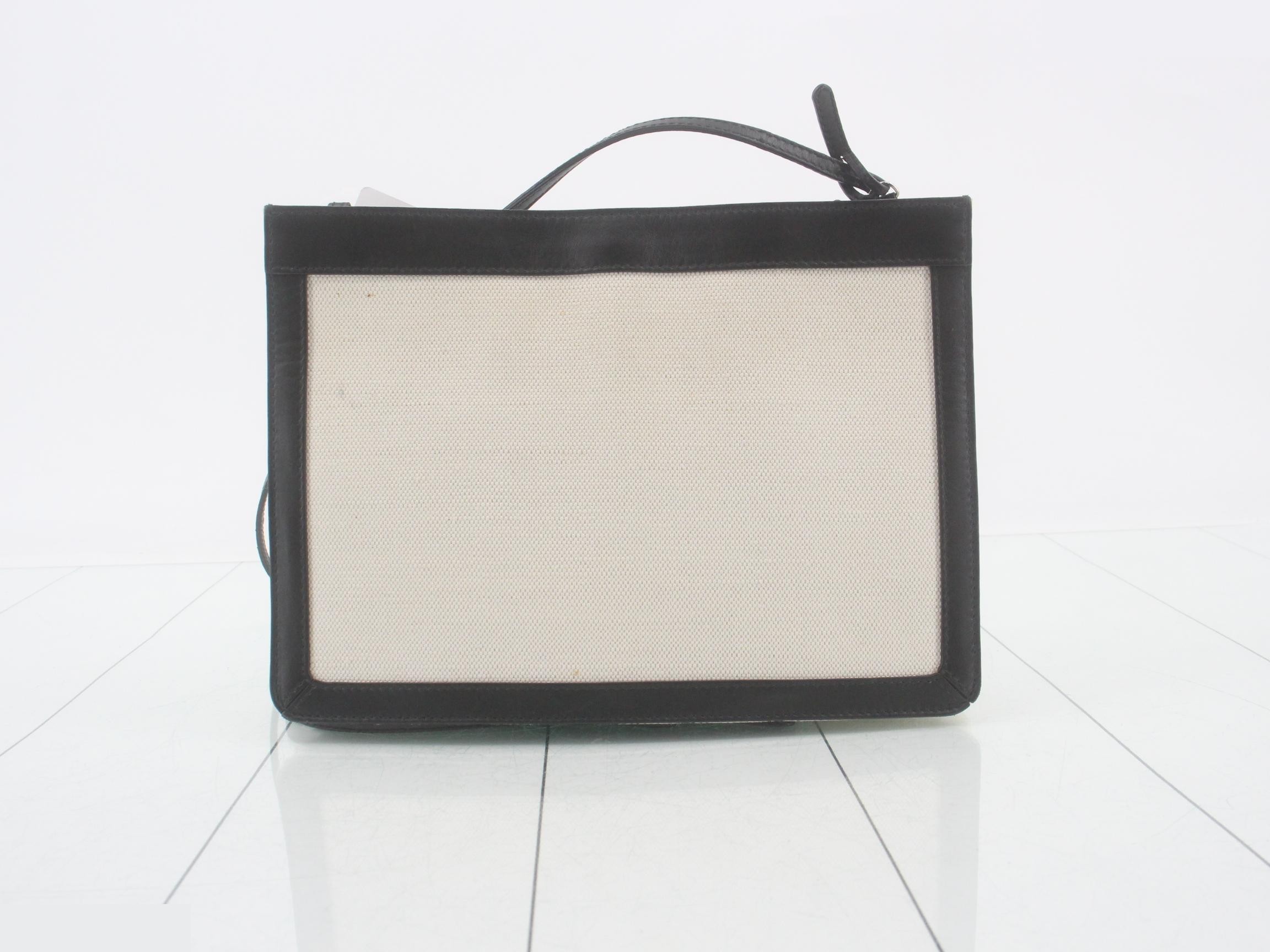 Navy pochette, ivory, black canvas — view 2