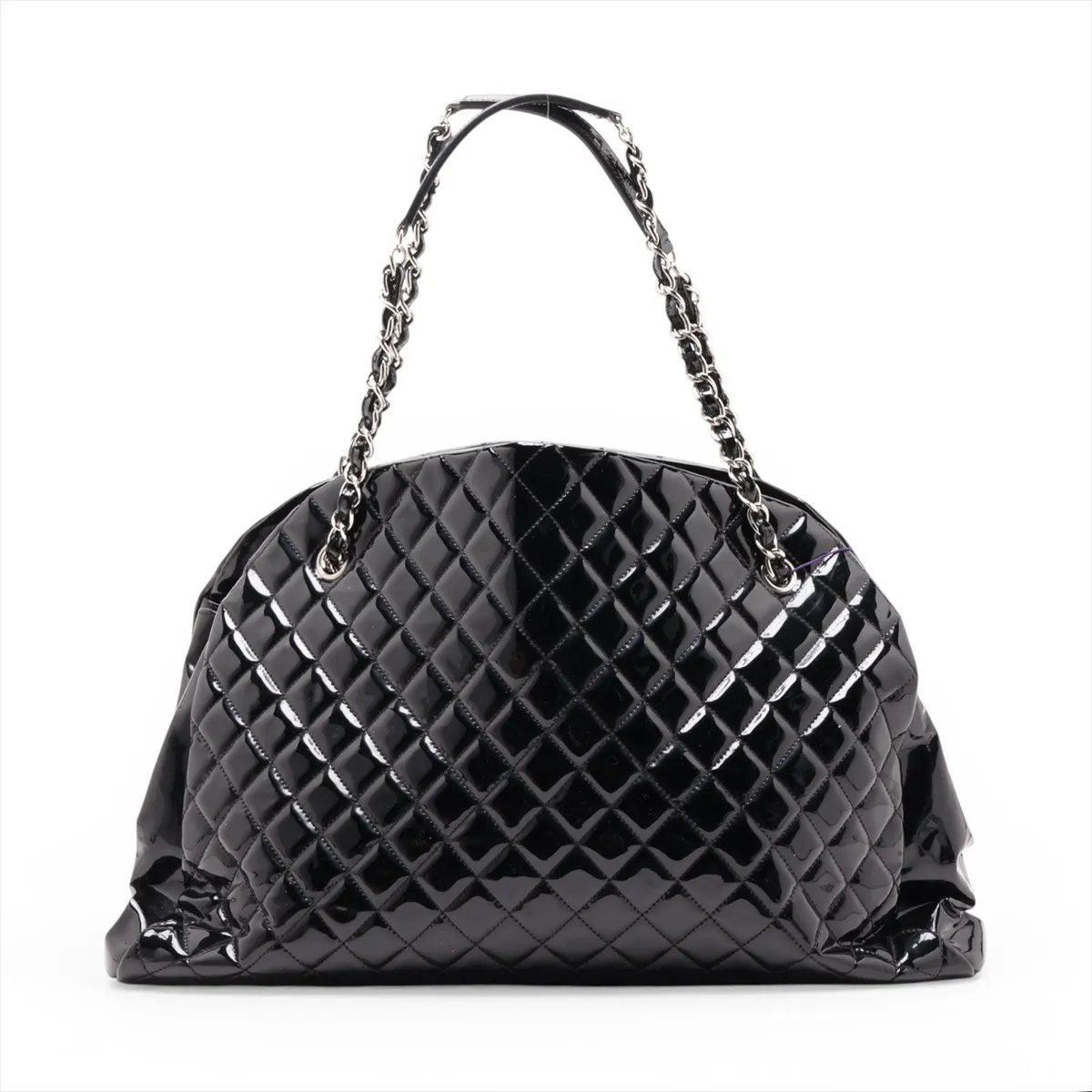 Mademoiselle Patent Leather Chain Tote Bag, Black, Silver Hardware, 15137766 (Serial Number 15) — view 2