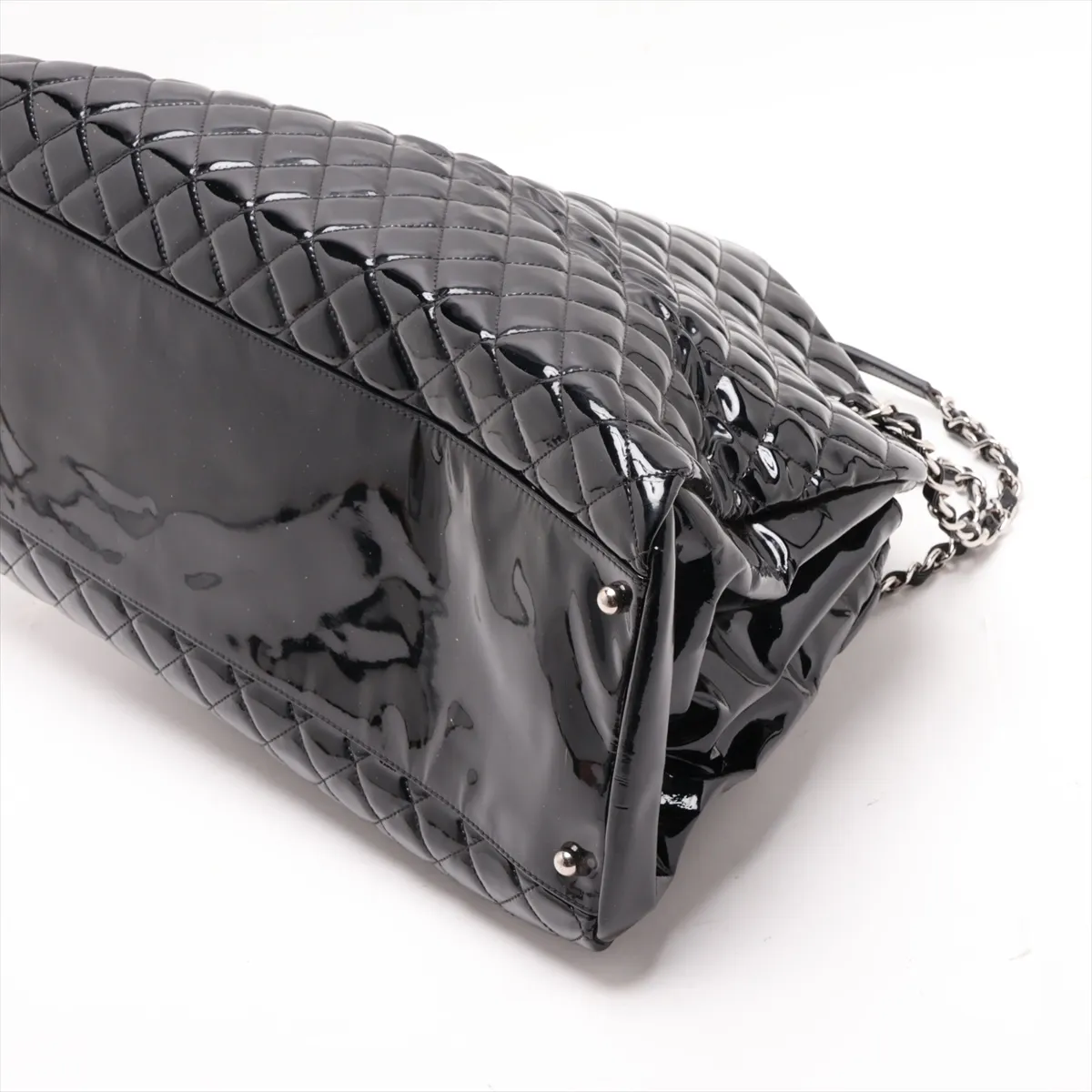 Mademoiselle Patent Leather Chain Tote Bag, Black, Silver Hardware, 15137766 (Serial Number 15) — view 3