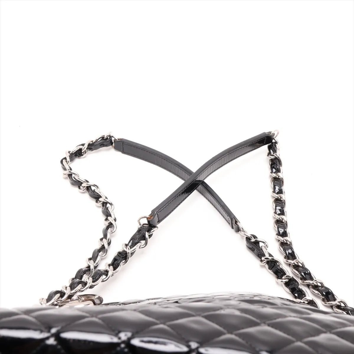 Mademoiselle Patent Leather Chain Tote Bag, Black, Silver Hardware, 15137766 (Serial Number 15) — view 6