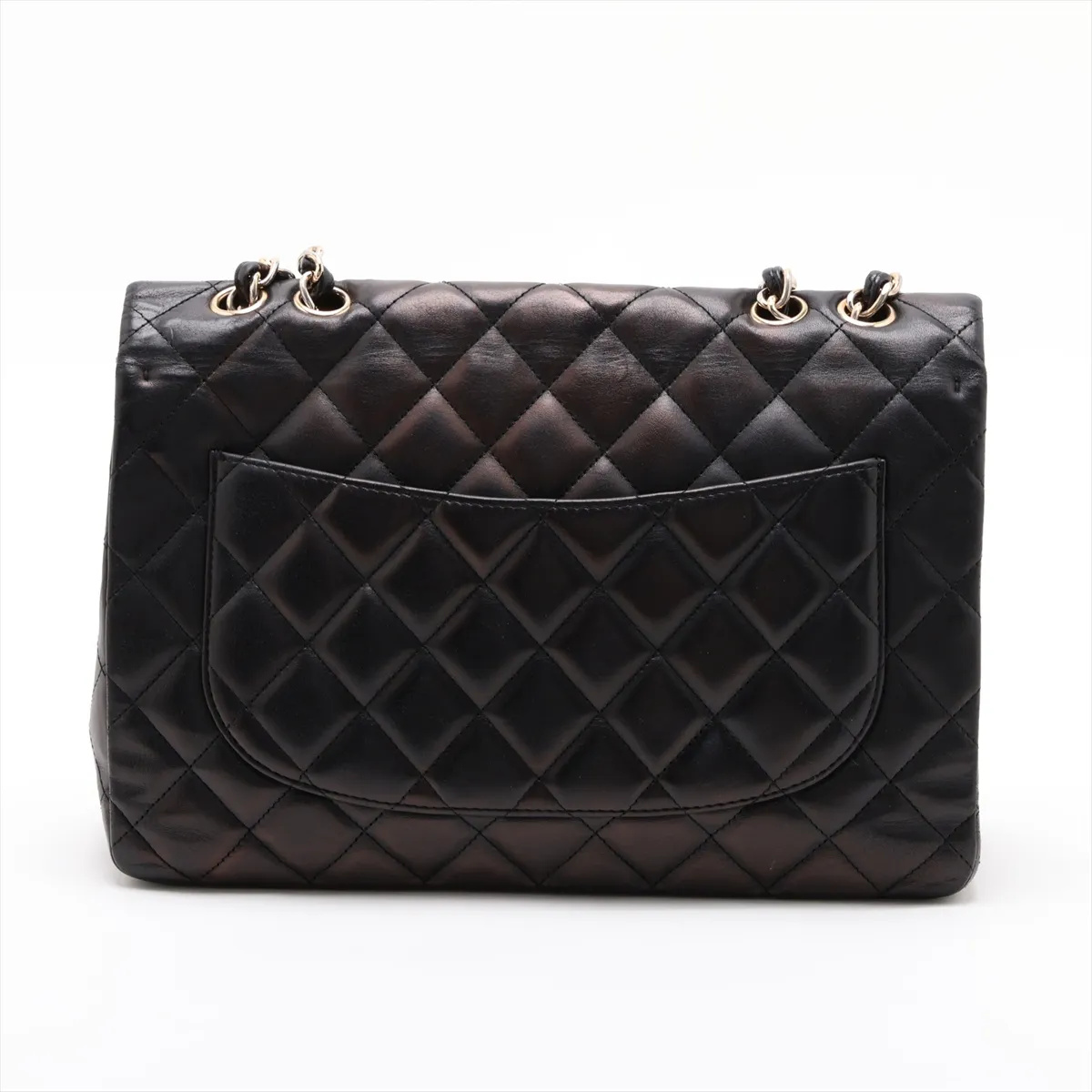 Large Matelassé 30 Lambskin Single Flap Double Chain Bag, Black with Gold Hardware, A28600 — view 2