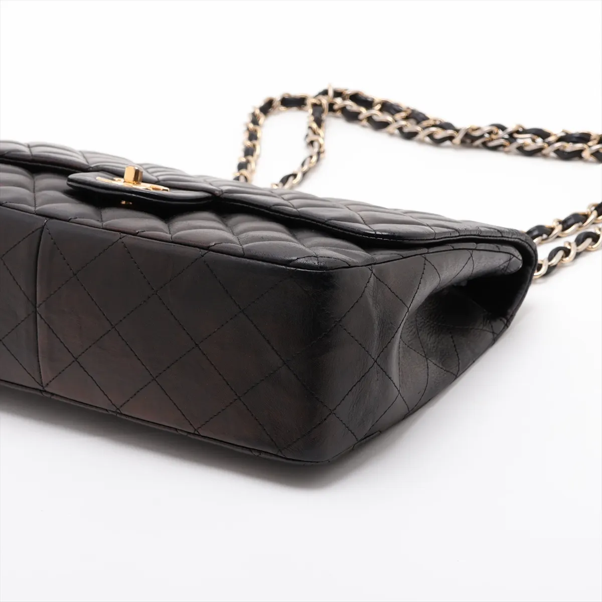 Large Matelassé 30 Lambskin Single Flap Double Chain Bag, Black with Gold Hardware, A28600 — view 3