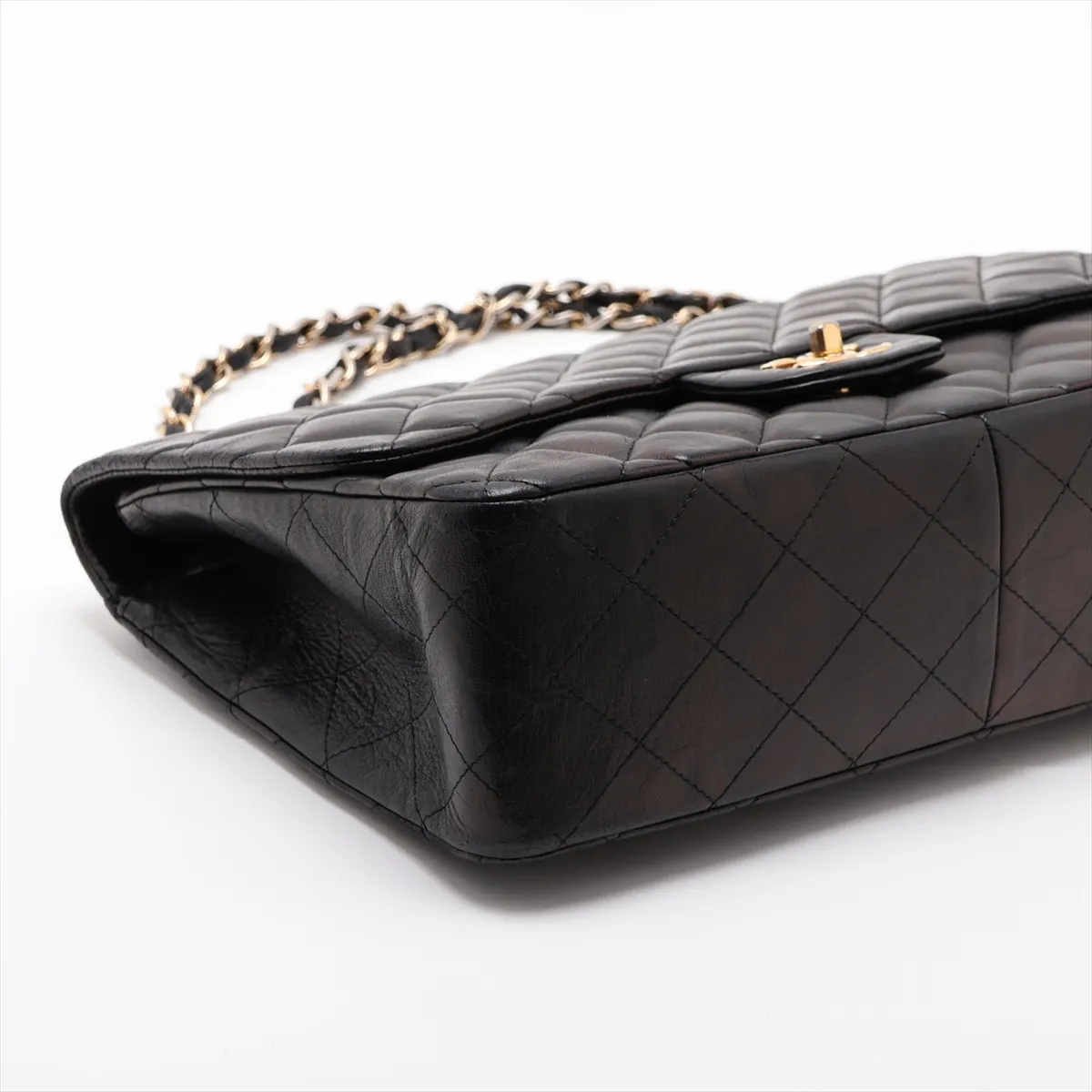 Large Matelassé 30 Lambskin Single Flap Double Chain Bag, Black with Gold Hardware, A28600 — view 4