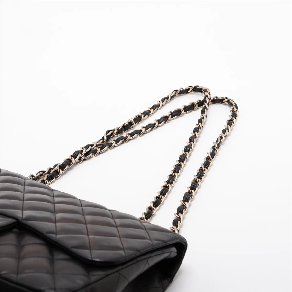 Large Matelassé 30 Lambskin Single Flap Double Chain Bag, Black with Gold Hardware, A28600 — view 5