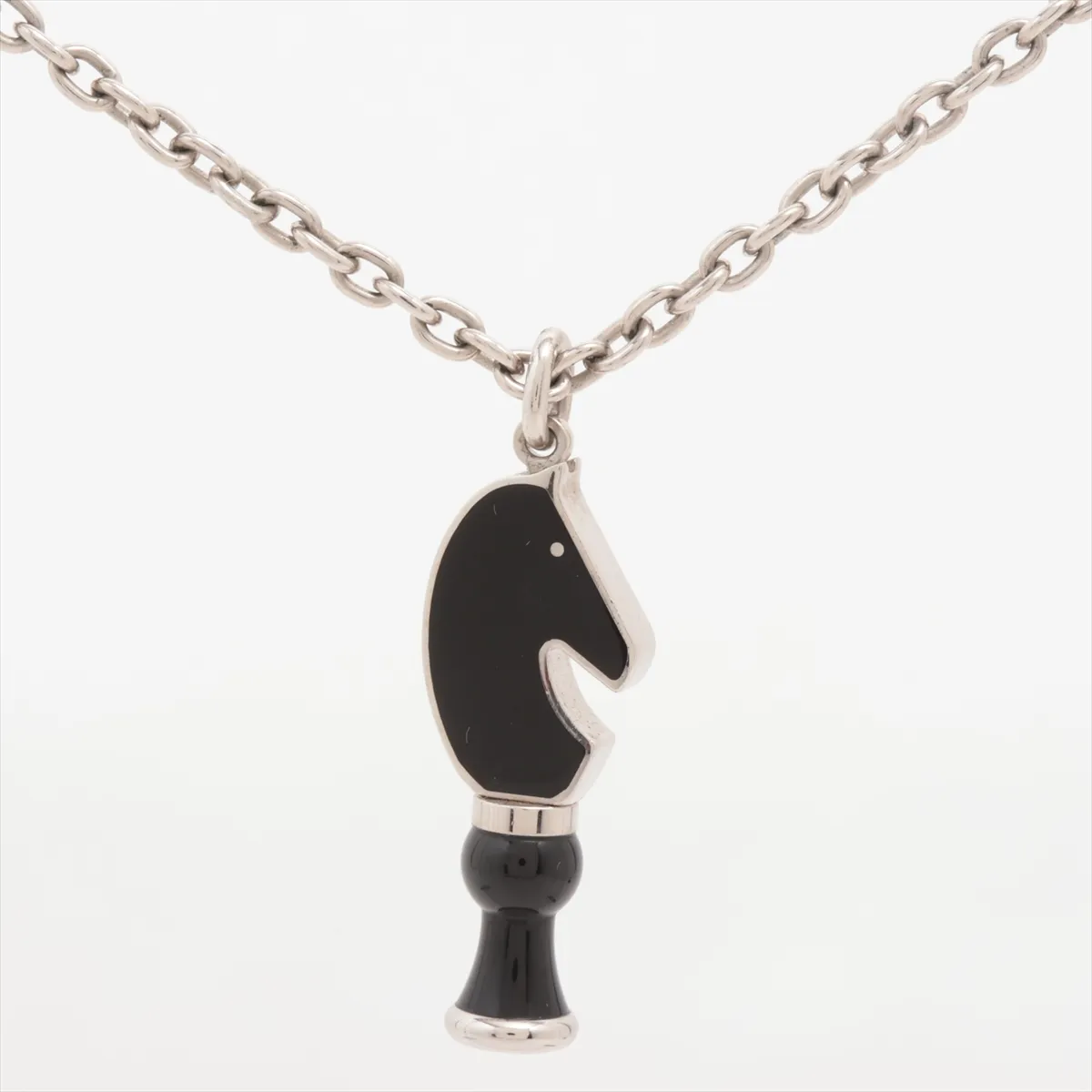 Cavalier Necklace, Metal, Black x Silver. Shows signs of wear, — view 2