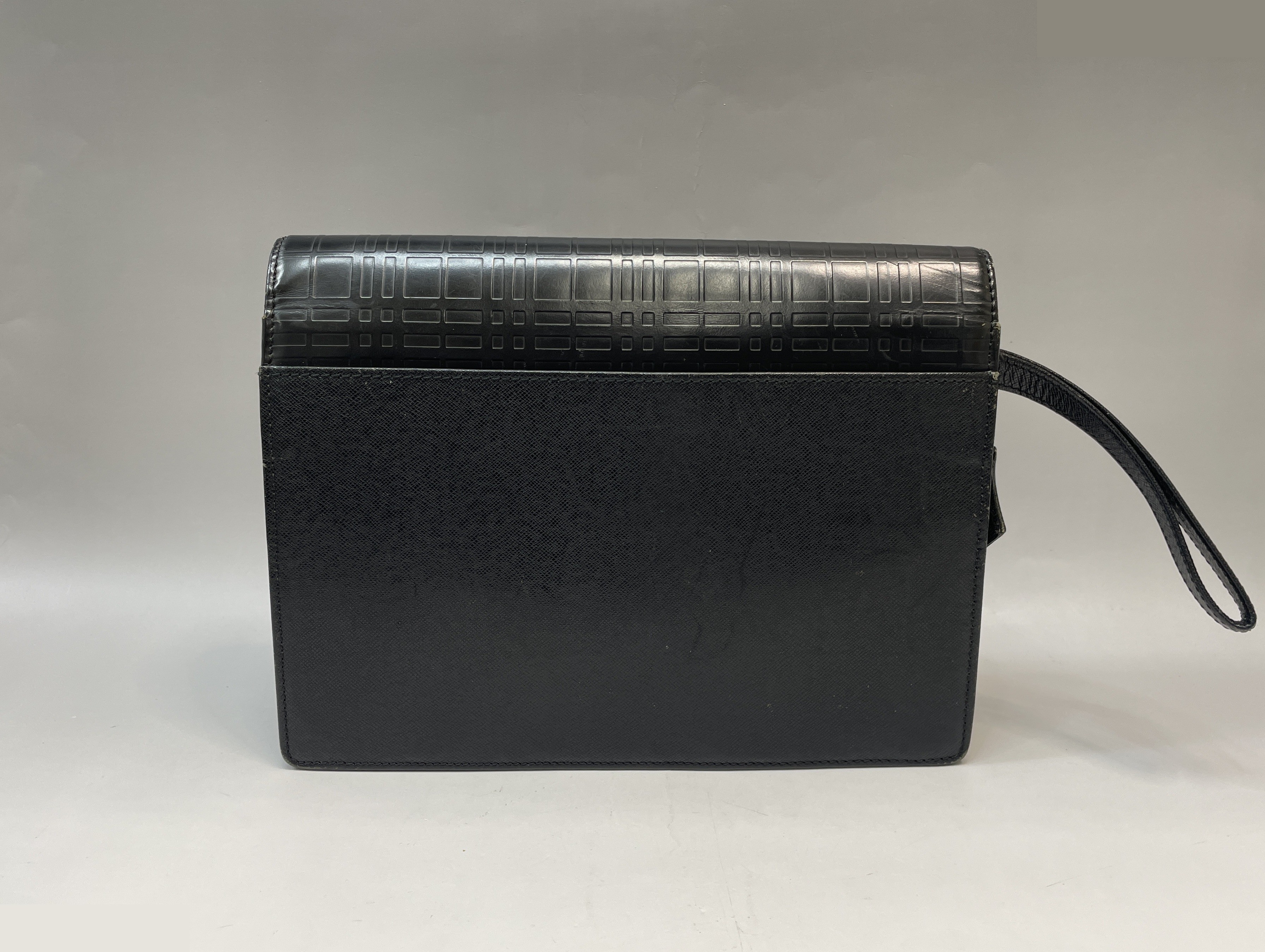 Genuine Leather Embossed Check Second Bag, Black — view 2