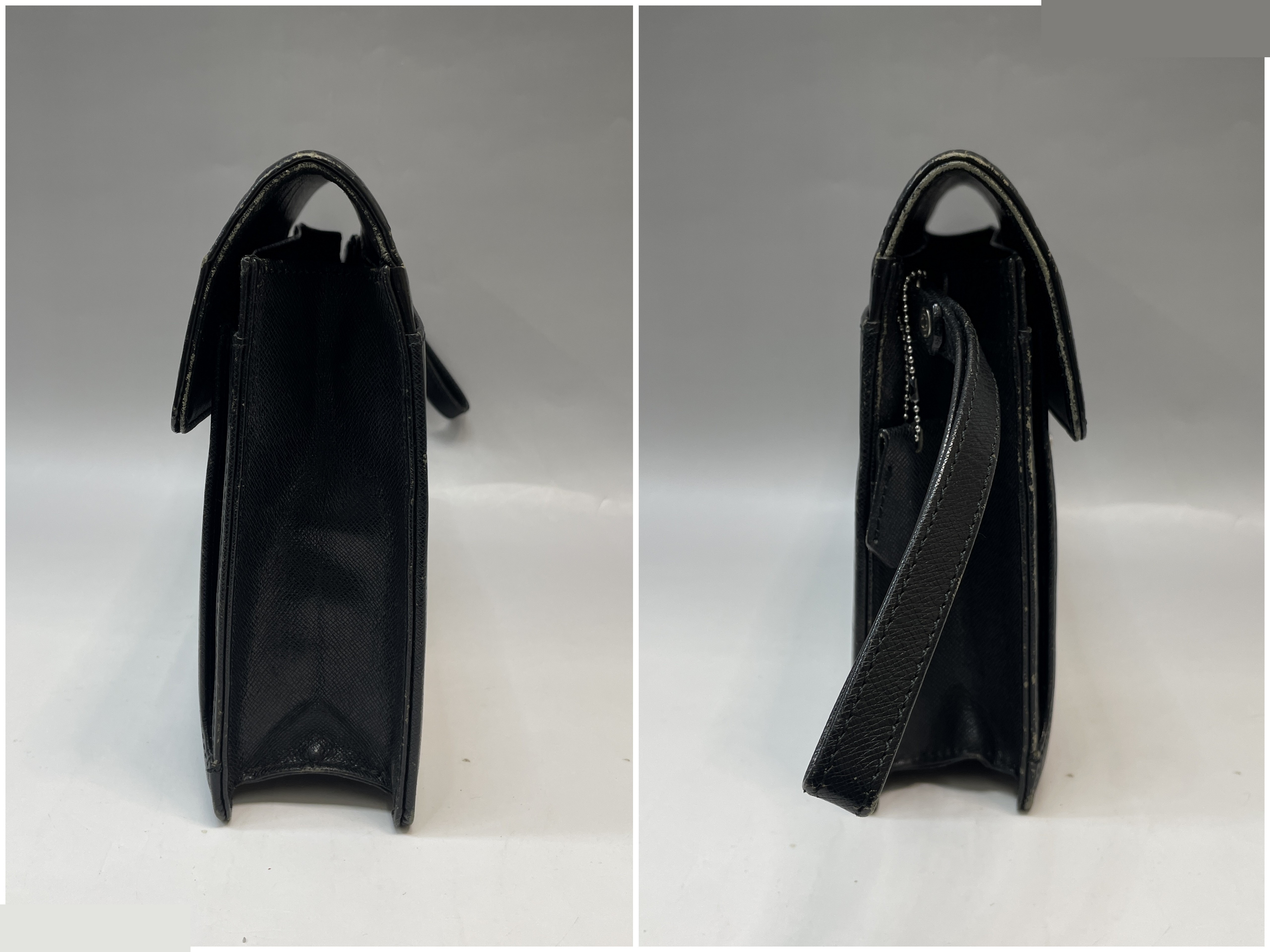 Genuine Leather Embossed Check Second Bag, Black — view 3