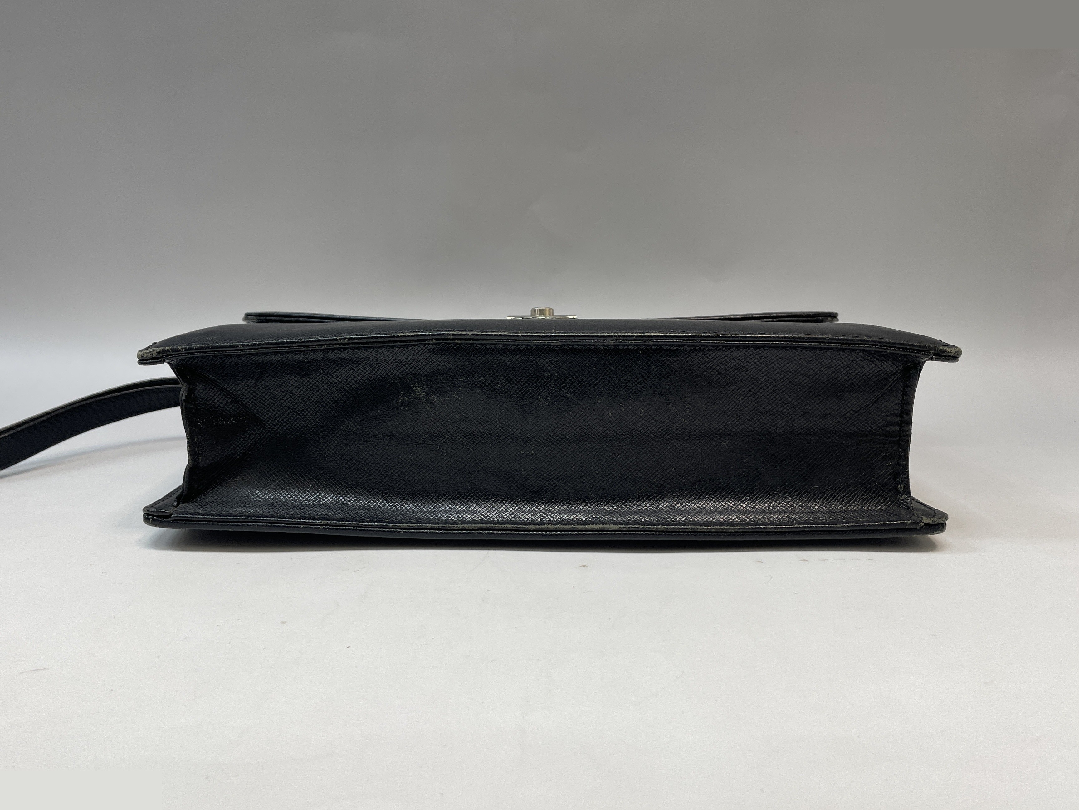Genuine Leather Embossed Check Second Bag, Black — view 5