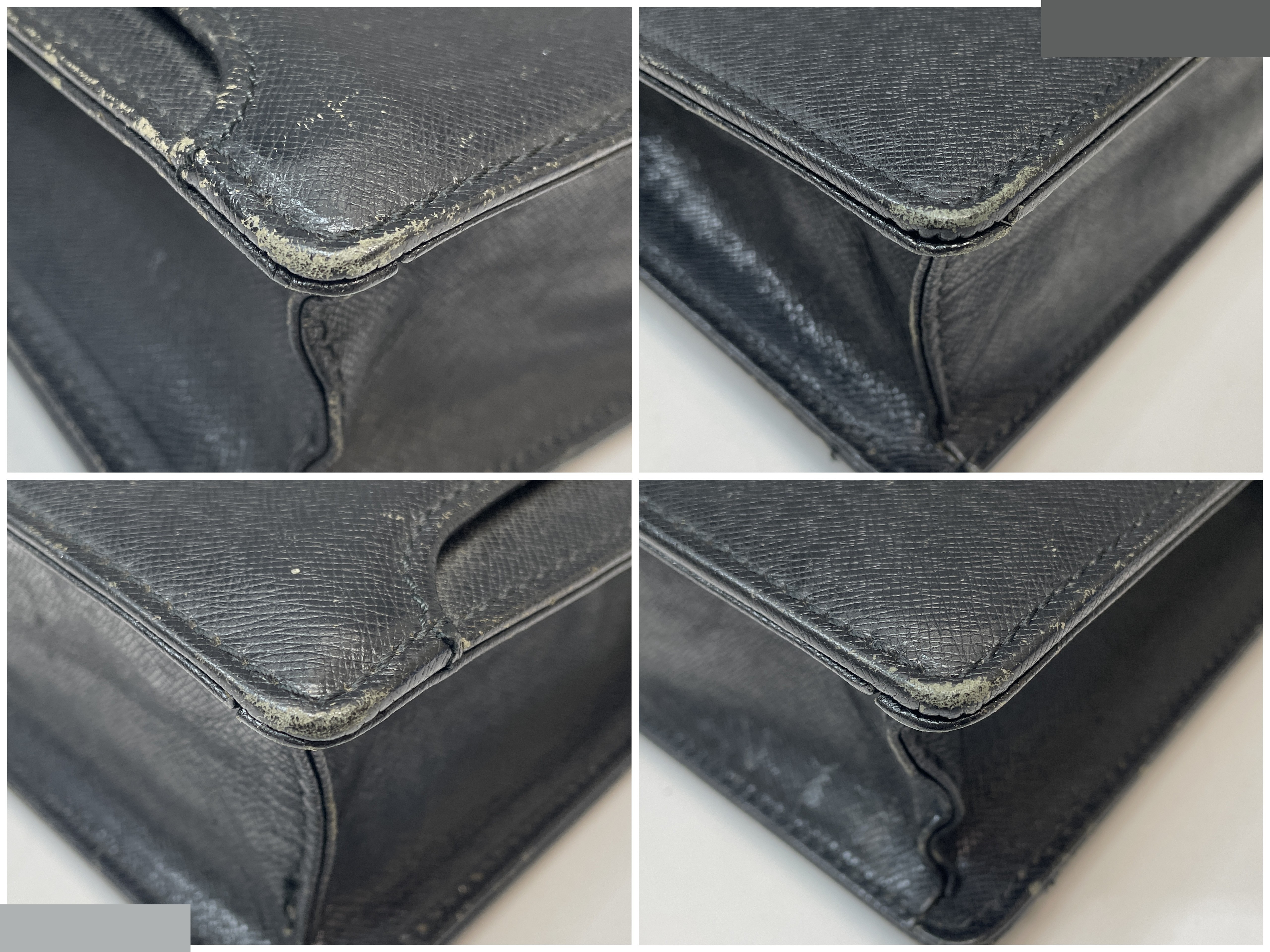 Genuine Leather Embossed Check Second Bag, Black — view 6