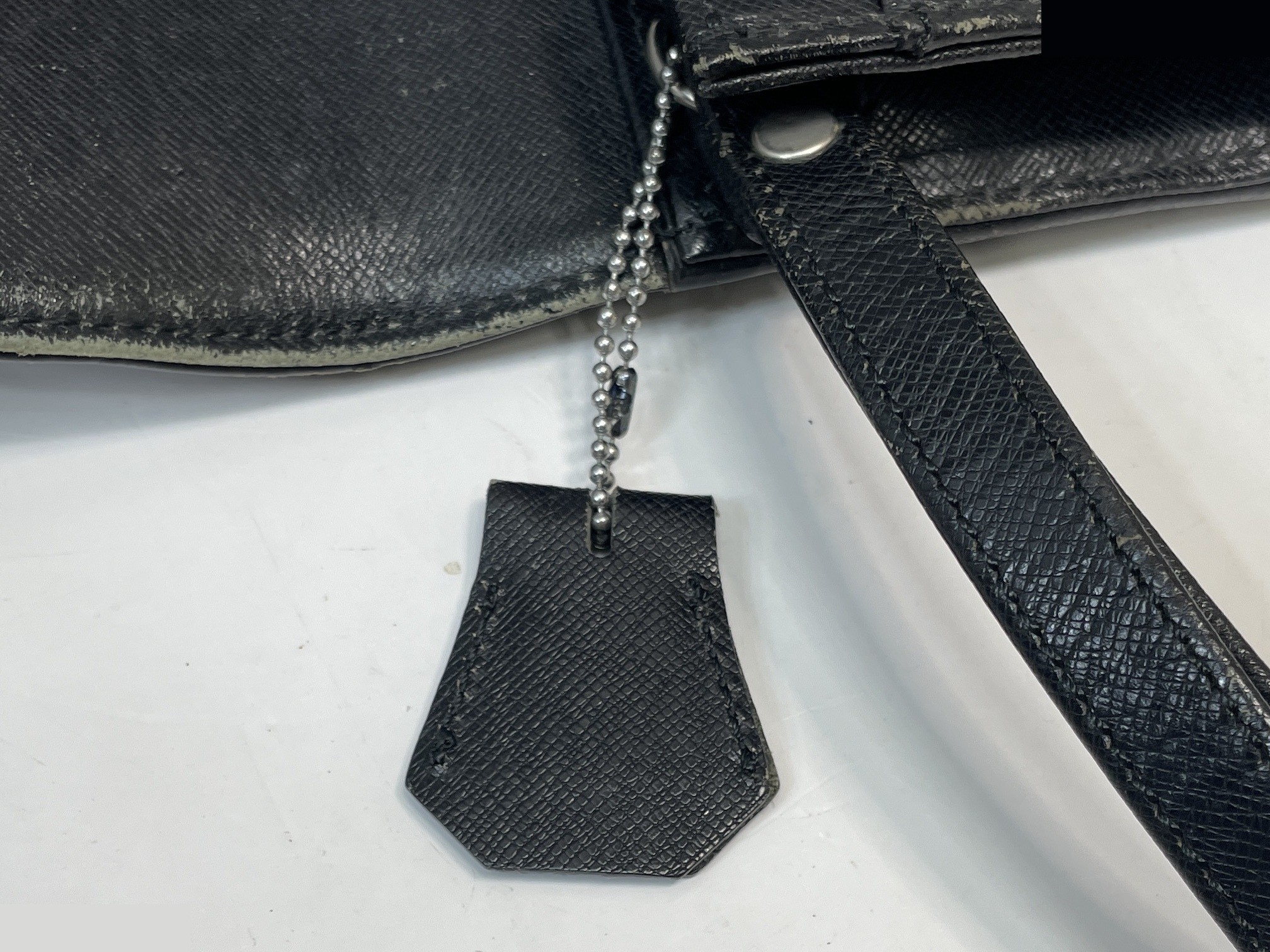Genuine Leather Embossed Check Second Bag, Black — view 10