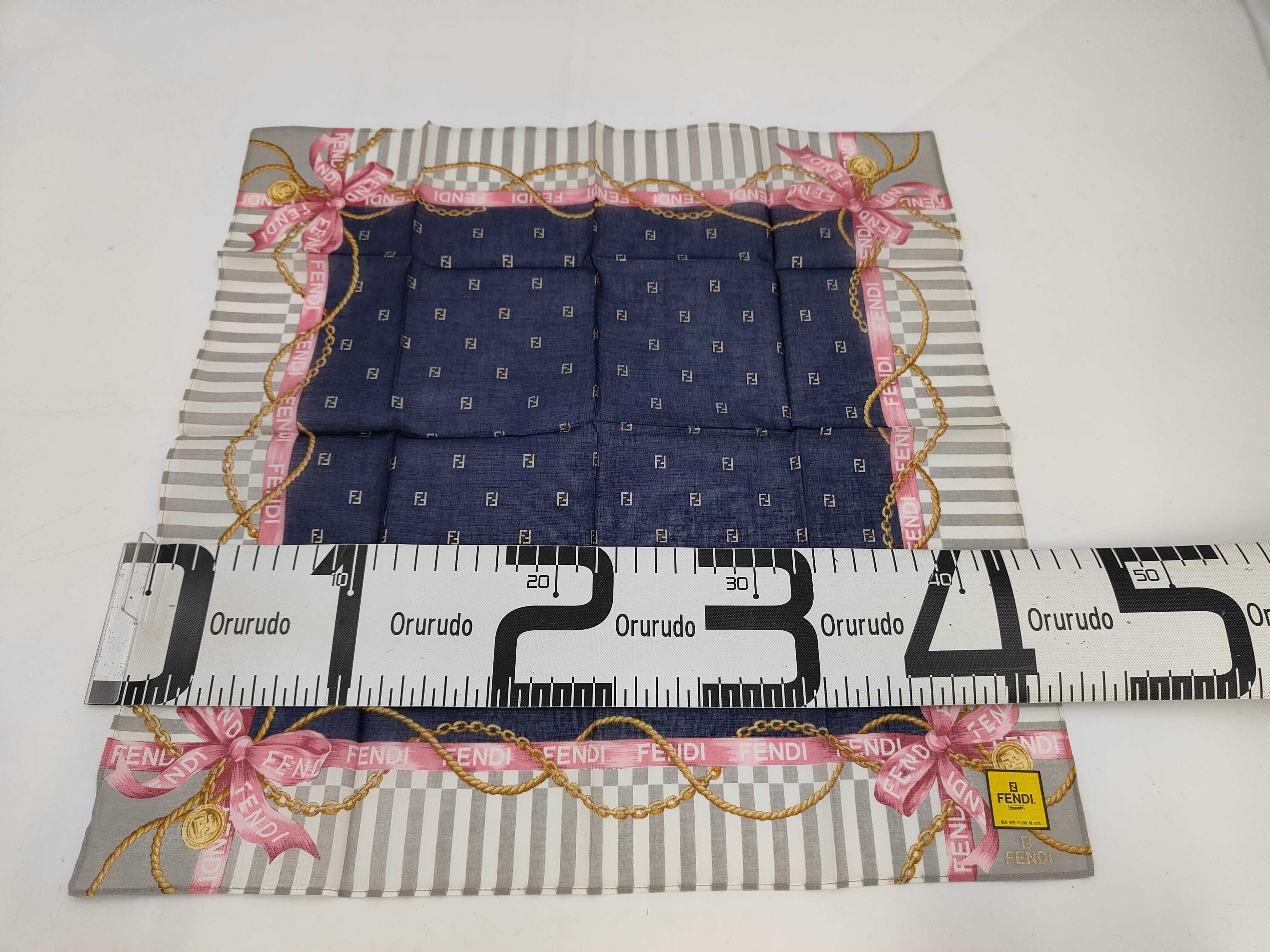 scarf/handkerchief, Zucchino design, FF ribbon and chain pattern, with sticker, and other accessories. — view 2
