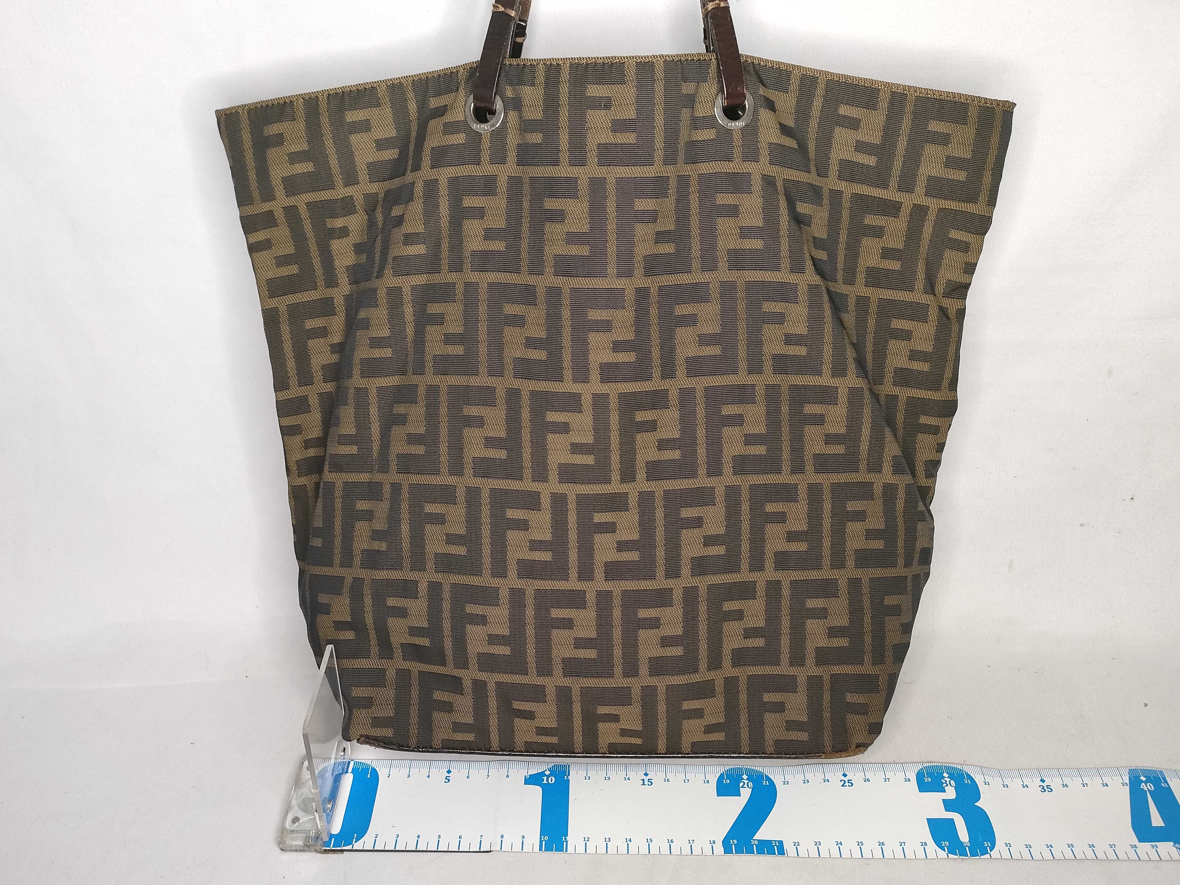 Zucca pattern tote bag, nylon canvas and leather, brown tote bag. — view 2