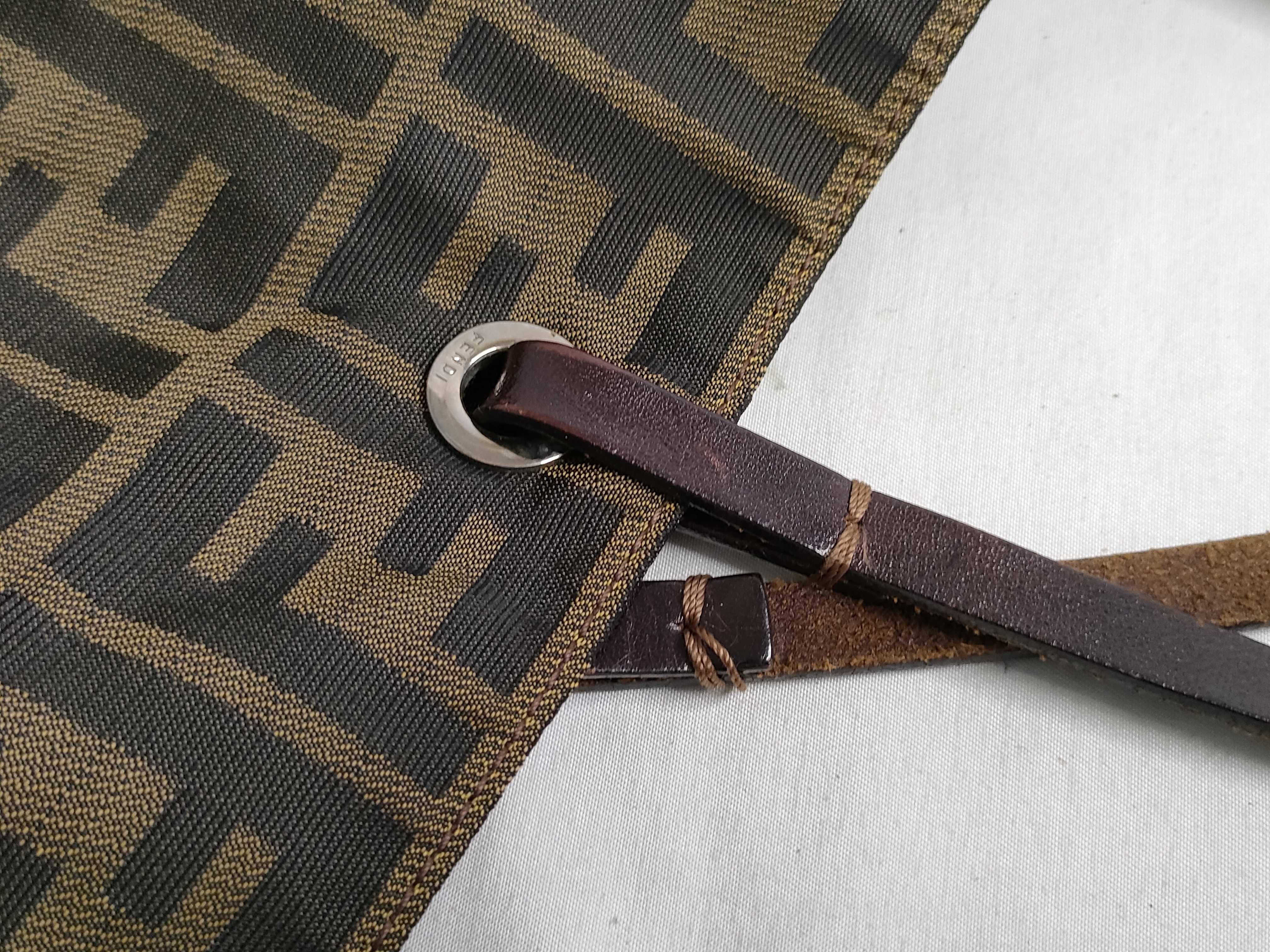 Zucca pattern tote bag, nylon canvas and leather, brown tote bag. — view 11