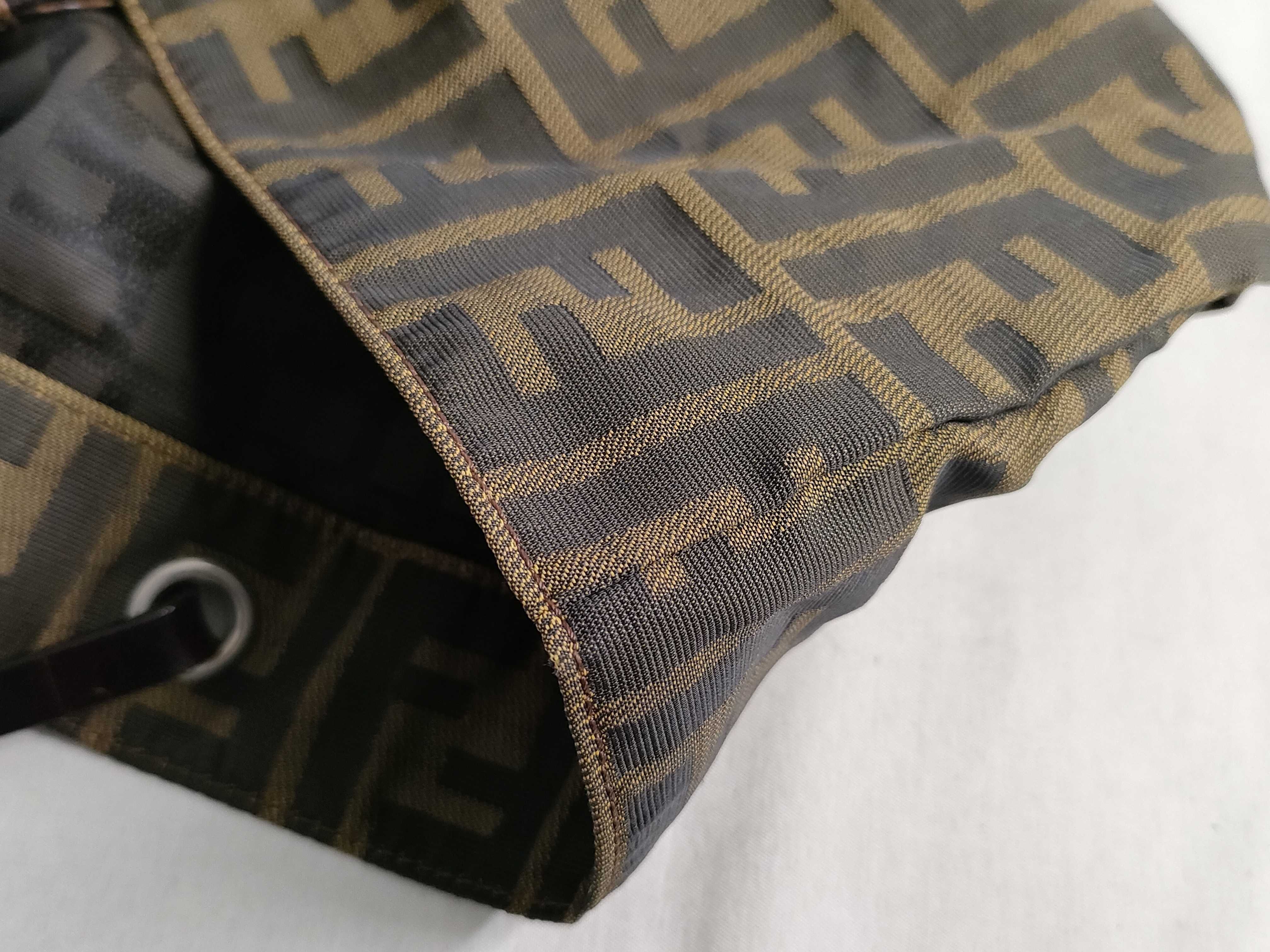 Zucca pattern tote bag, nylon canvas and leather, brown tote bag. — view 13