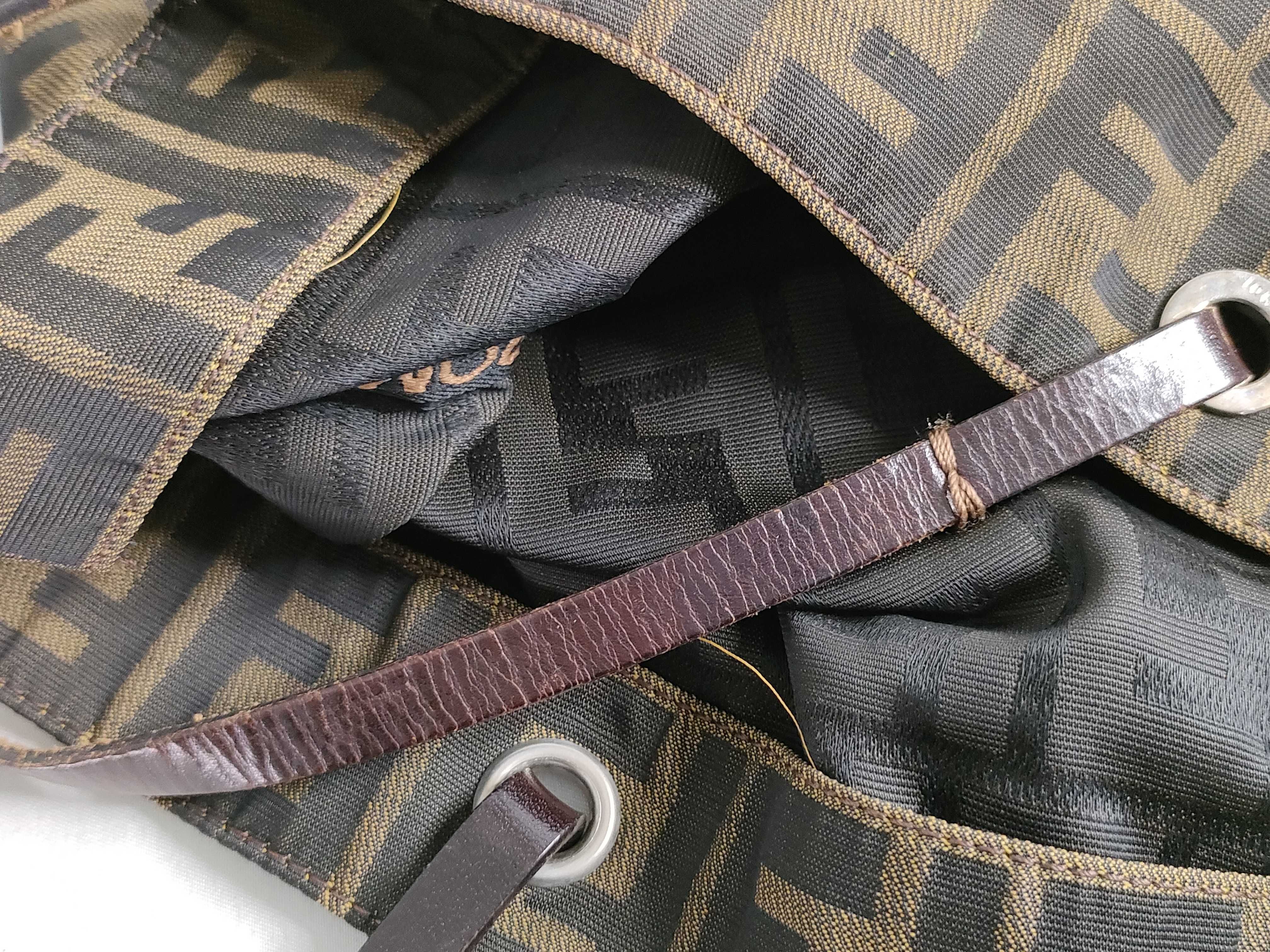 Zucca pattern tote bag, nylon canvas and leather, brown tote bag. — view 14