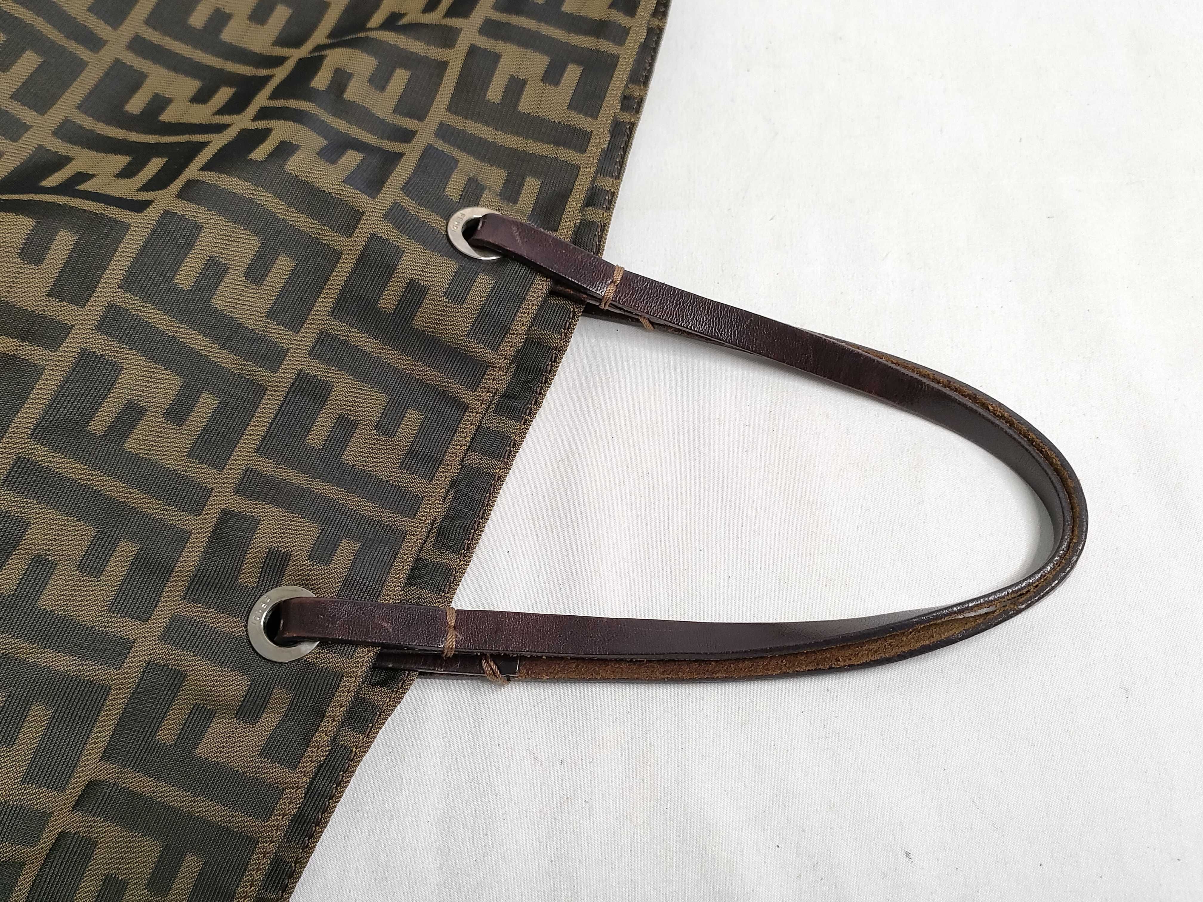 Zucca pattern tote bag, nylon canvas and leather, brown tote bag. — view 3