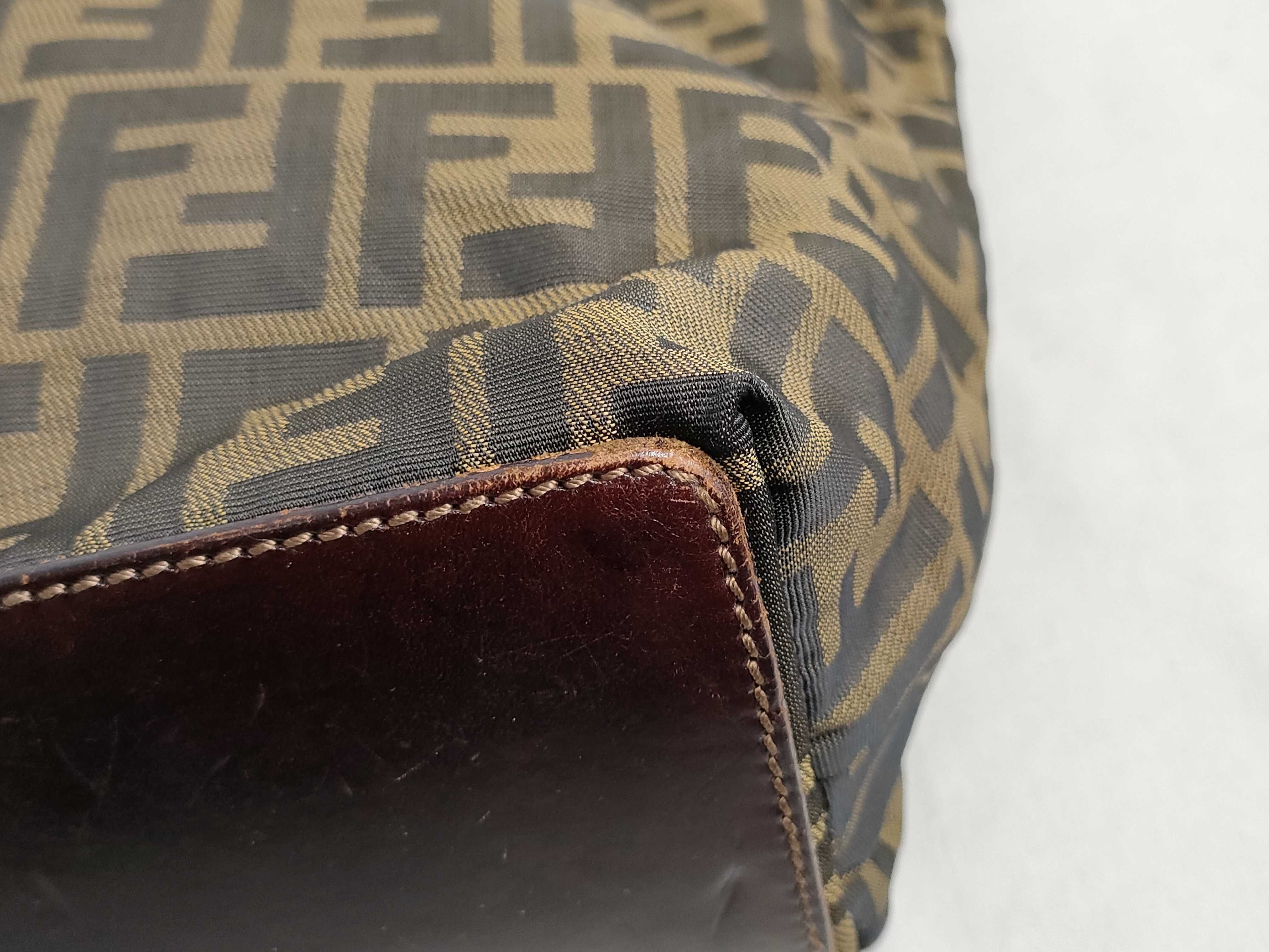Zucca pattern tote bag, nylon canvas and leather, brown tote bag. — view 6