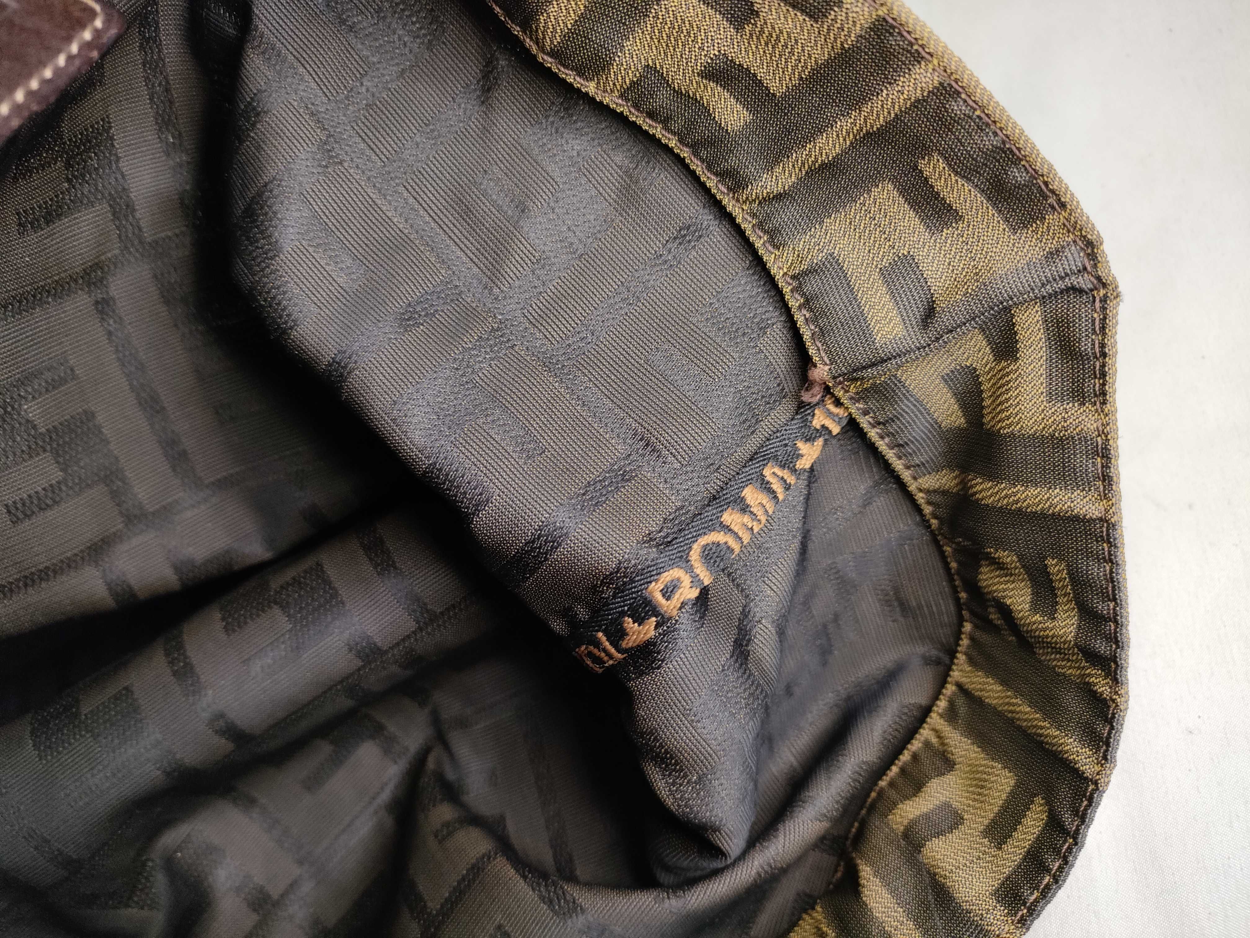 Zucca pattern tote bag, nylon canvas and leather, brown tote bag. — view 8