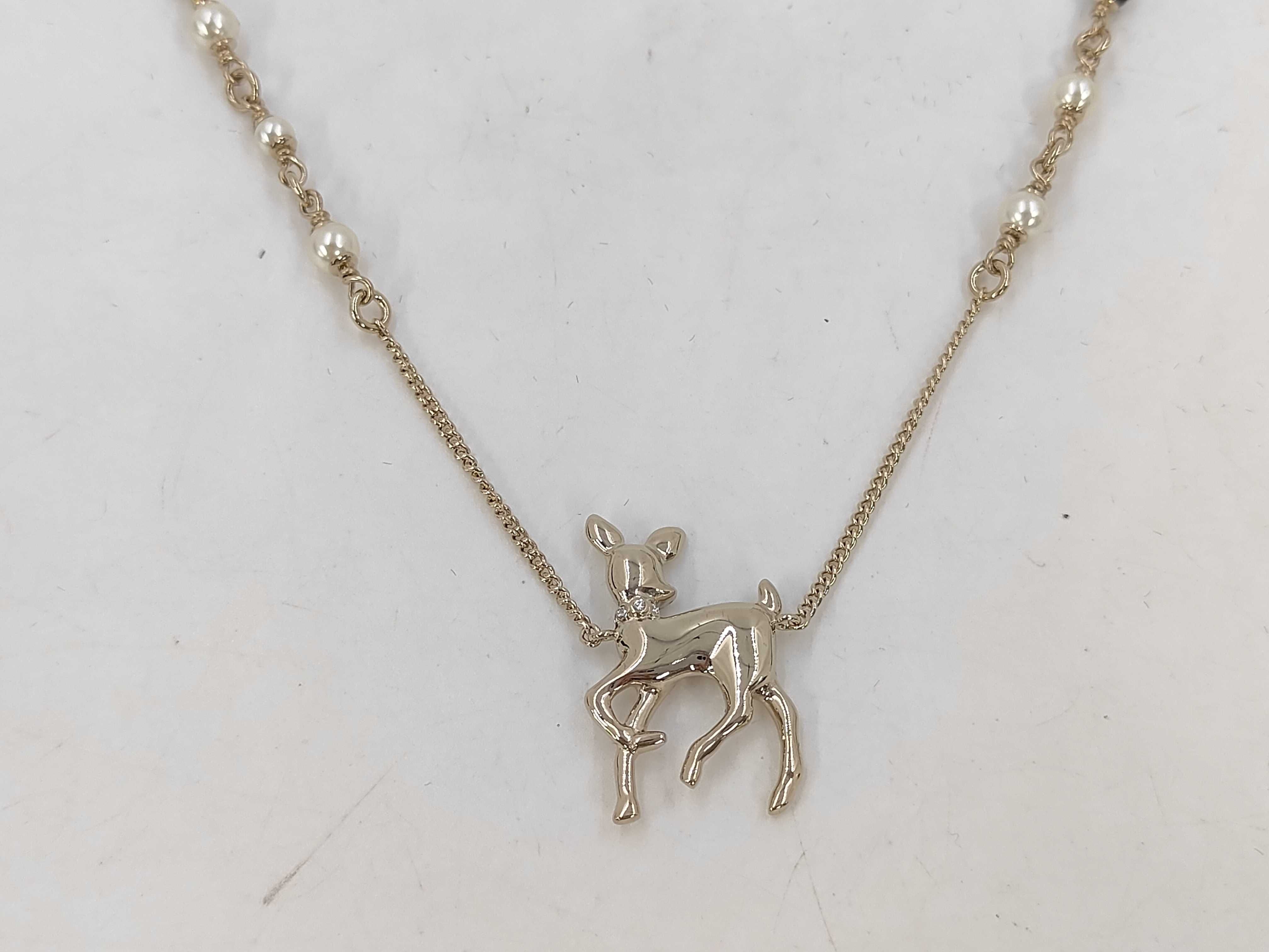 G26C Bambi Coco Mark Rhinestone GP Faux Pearl Necklace — view 2
