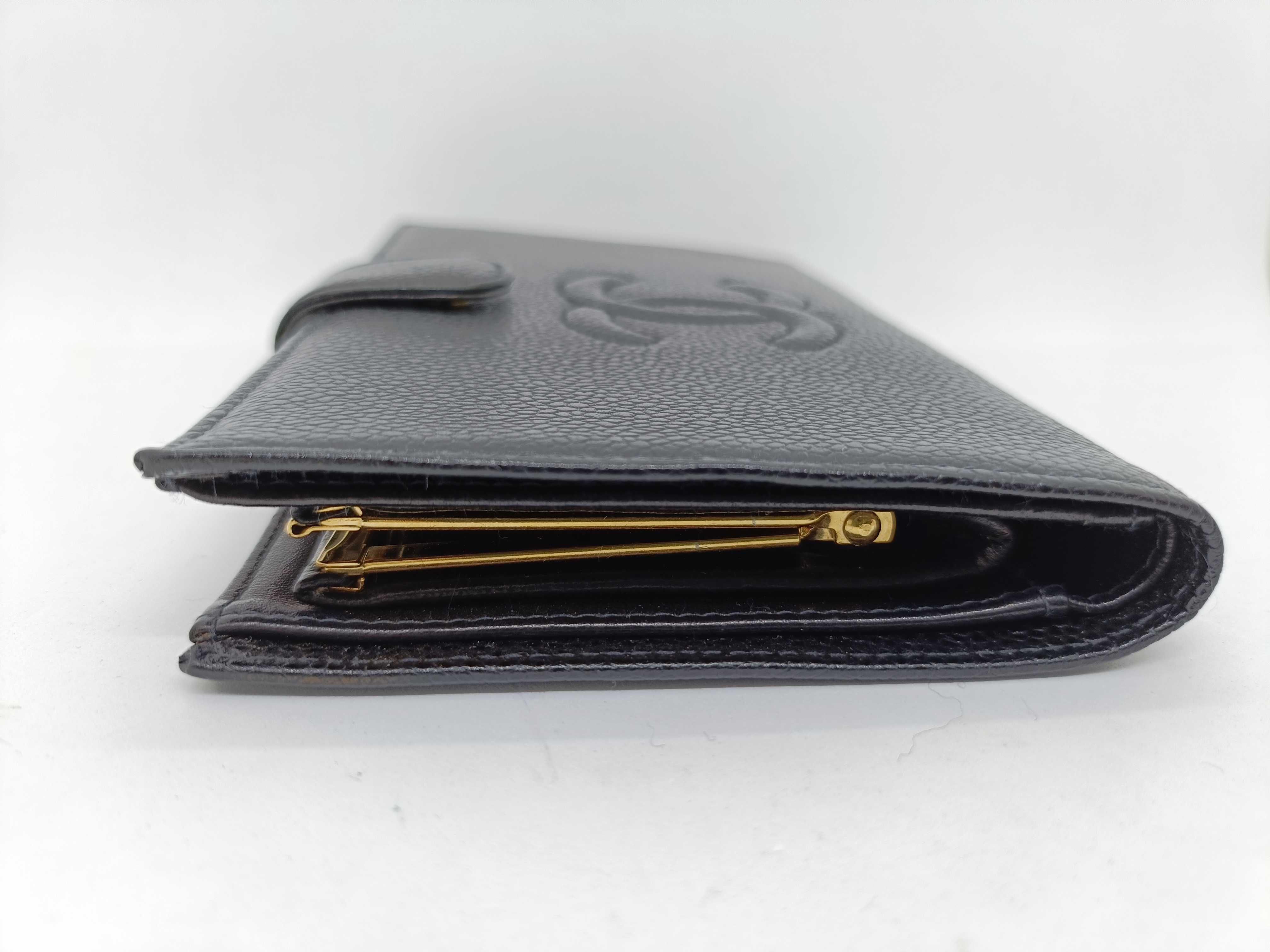 Caviar Skin Bi-fold Long Wallet / Coco Mark Black Wallet — view 4