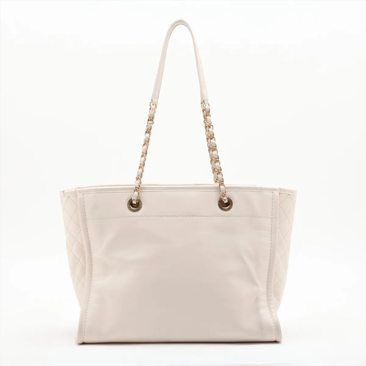 Deauville MM Leather 2-Way Tote Bag, White with Gold Hardware, 30554636 (Serial Number in the 30s) — view 2