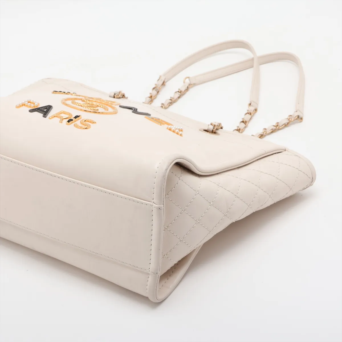 Deauville MM Leather 2-Way Tote Bag, White with Gold Hardware, 30554636 (Serial Number in the 30s) — view 3