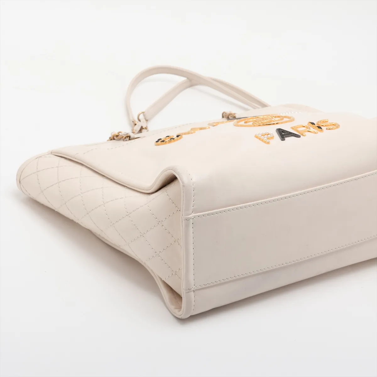 Deauville MM Leather 2-Way Tote Bag, White with Gold Hardware, 30554636 (Serial Number in the 30s) — view 4