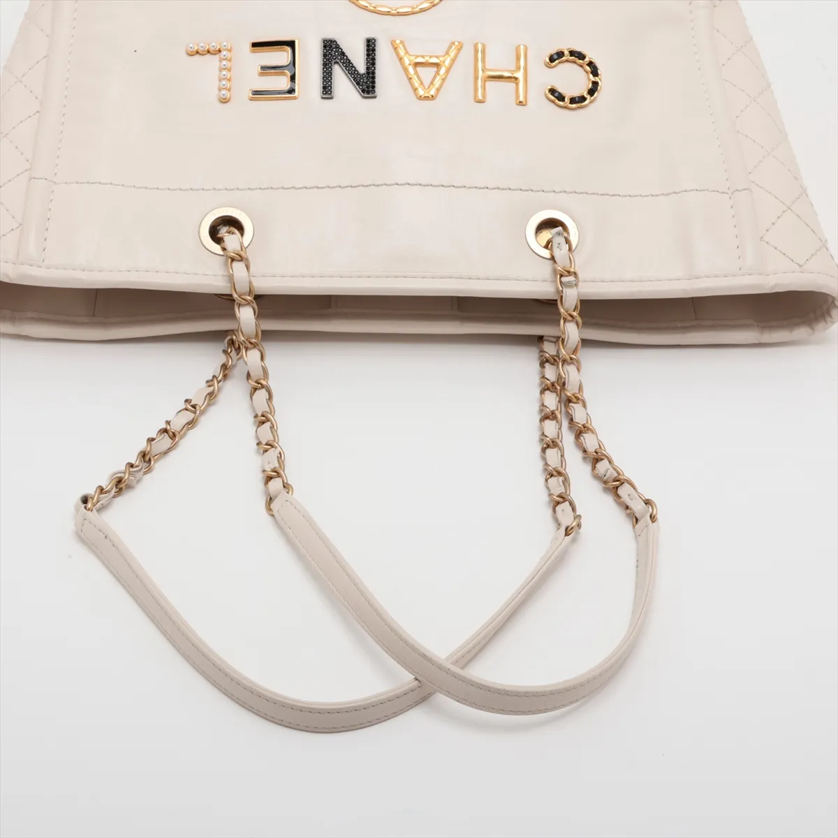 Deauville MM Leather 2-Way Tote Bag, White with Gold Hardware, 30554636 (Serial Number in the 30s) — view 5