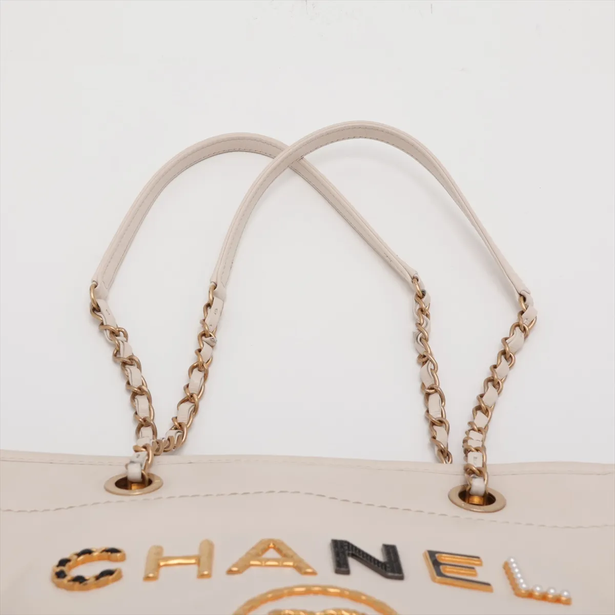 Deauville MM Leather 2-Way Tote Bag, White with Gold Hardware, 30554636 (Serial Number in the 30s) — view 6