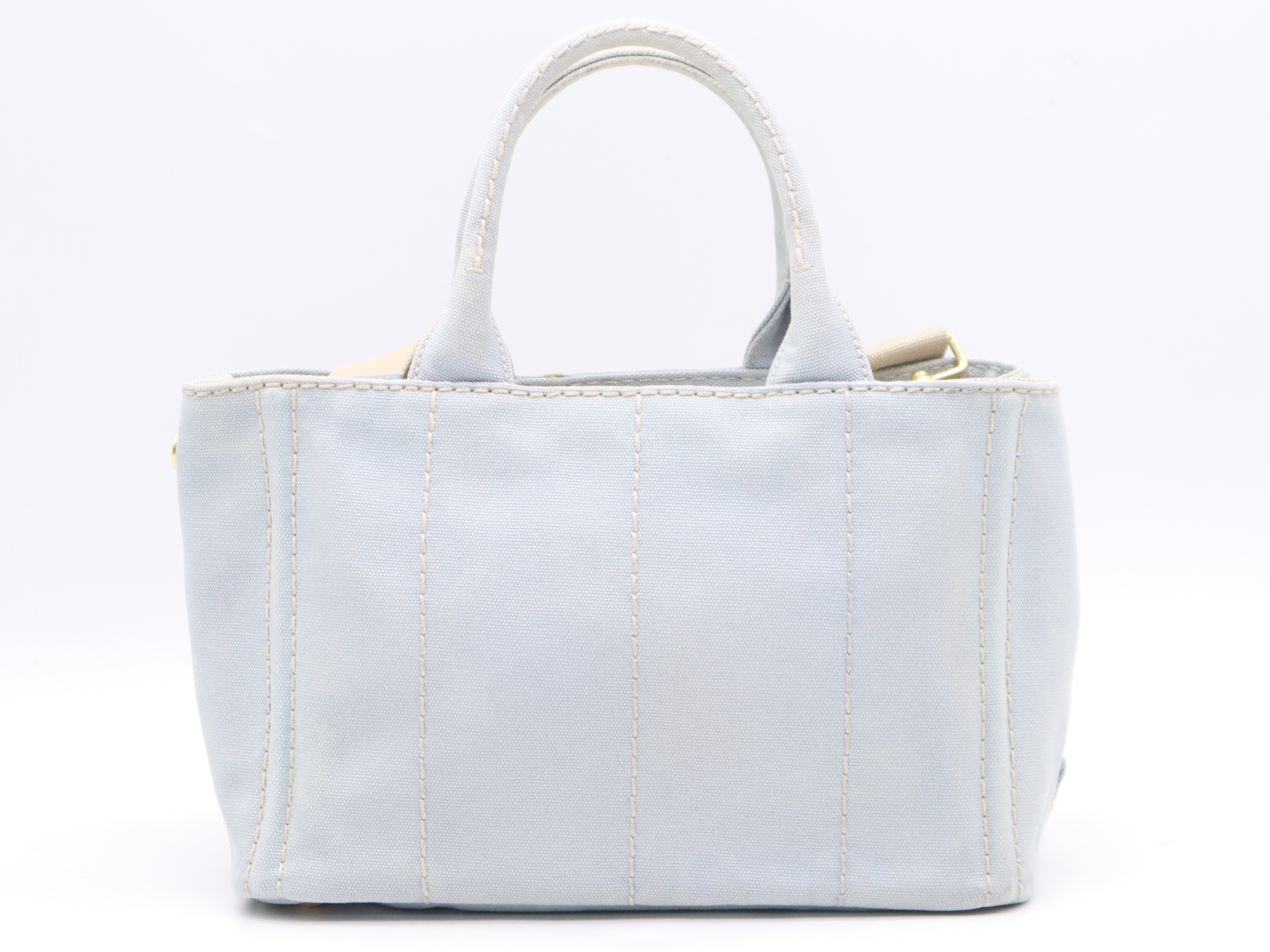 Denim Canapa Mini Handbag, Blue, Gold Hardware, with Shoulder Strap — view 2