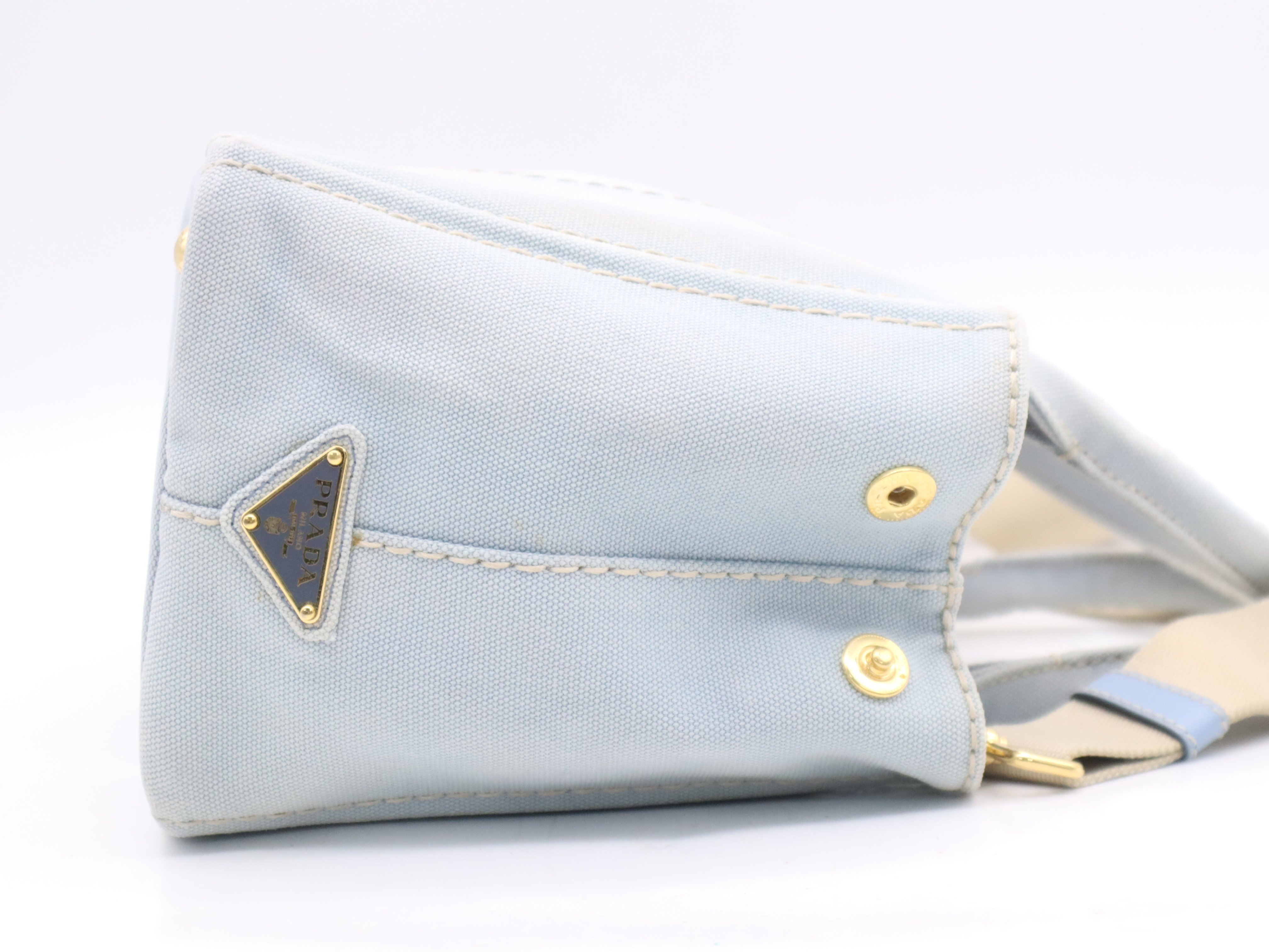 Denim Canapa Mini Handbag, Blue, Gold Hardware, with Shoulder Strap — view 5