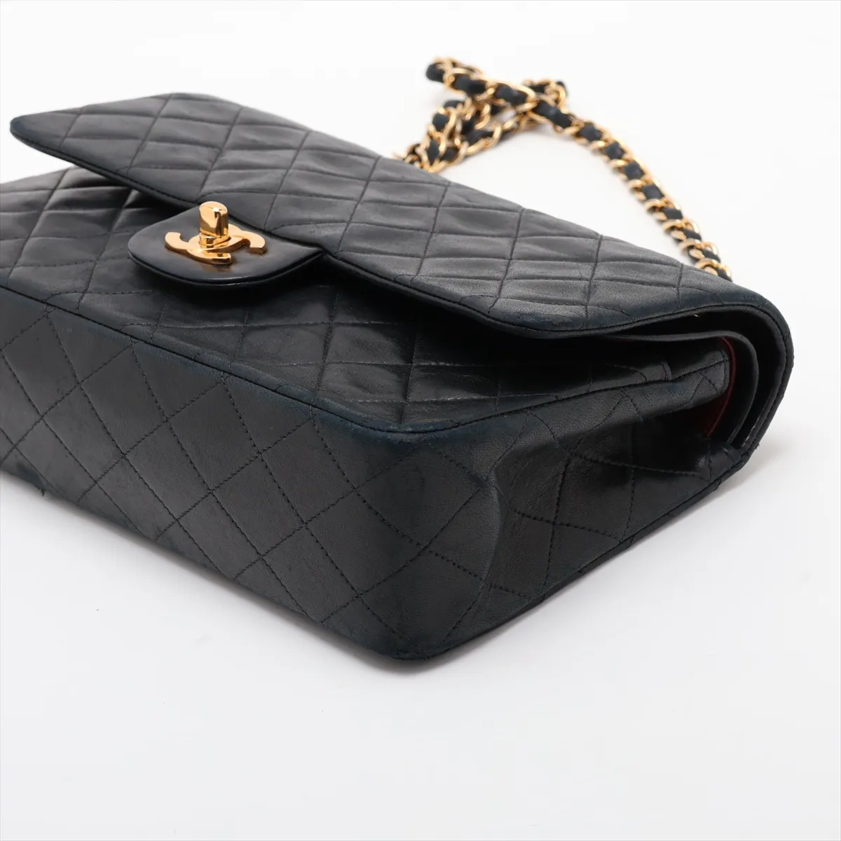 Matelassé 25 Lambskin Double Flap Double Chain Bag, Black with Gold Hardware, 2349326, Series 2, A01112 — view 3