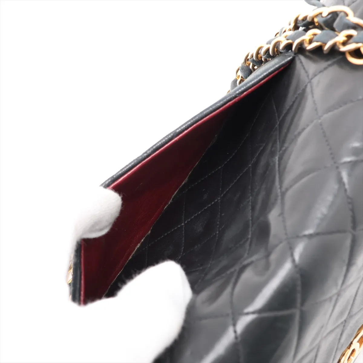 Matelassé 25 Lambskin Double Flap Double Chain Bag, Black with Gold Hardware, 2349326, Series 2, A01112 — view 9