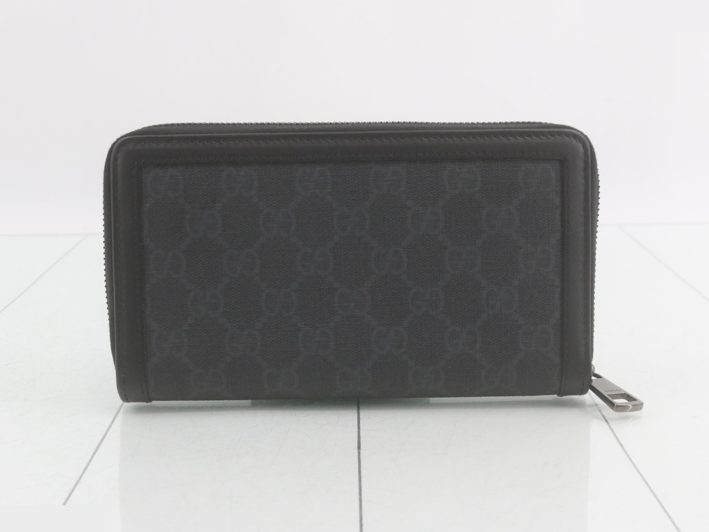 322147 Round Zipper Long Wallet, GG Canvas, Black — view 2