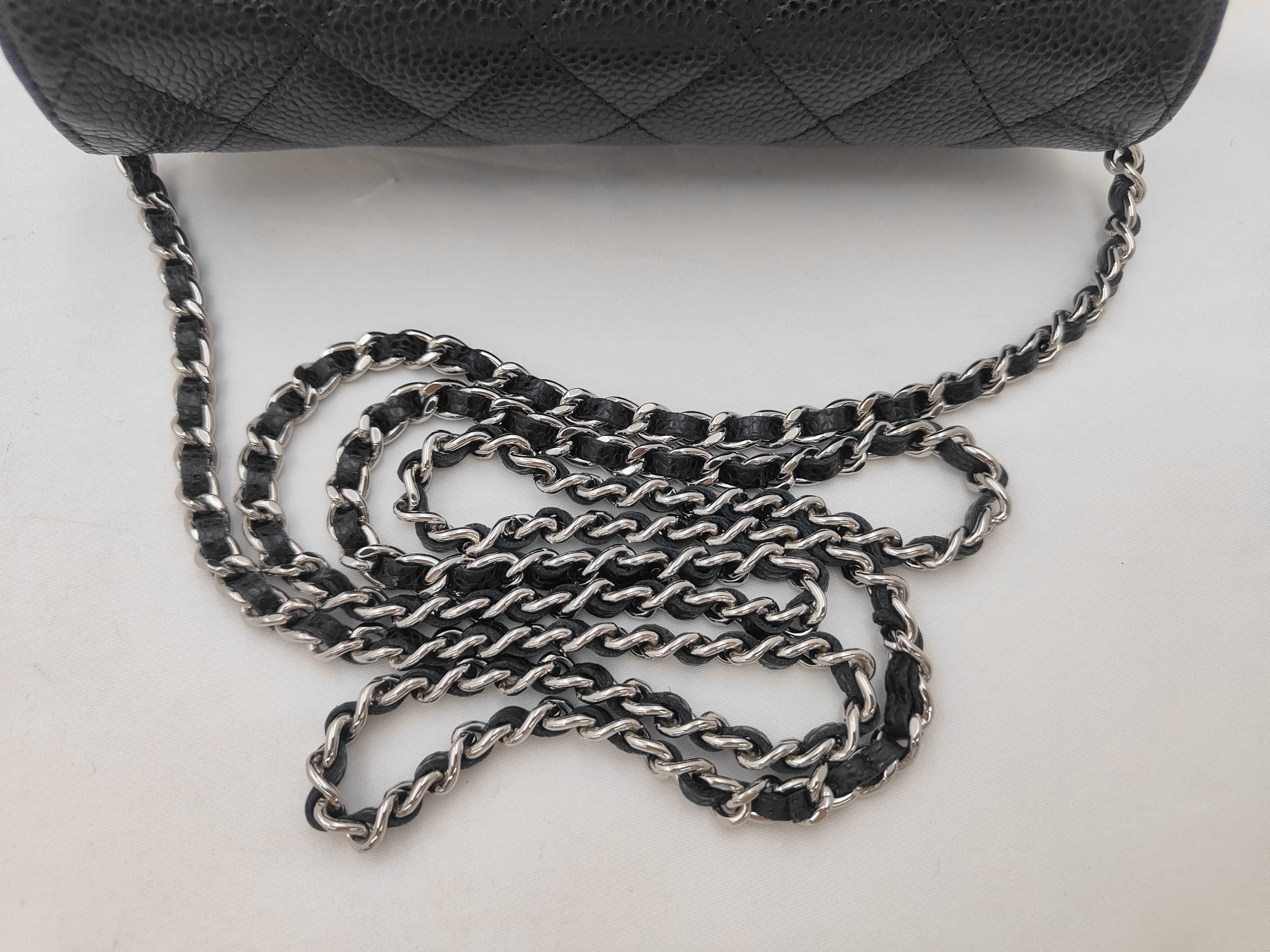 Caviar Skin Chain Shoulder Bag Chain Wallet Black (Serial Number 25) — view 3