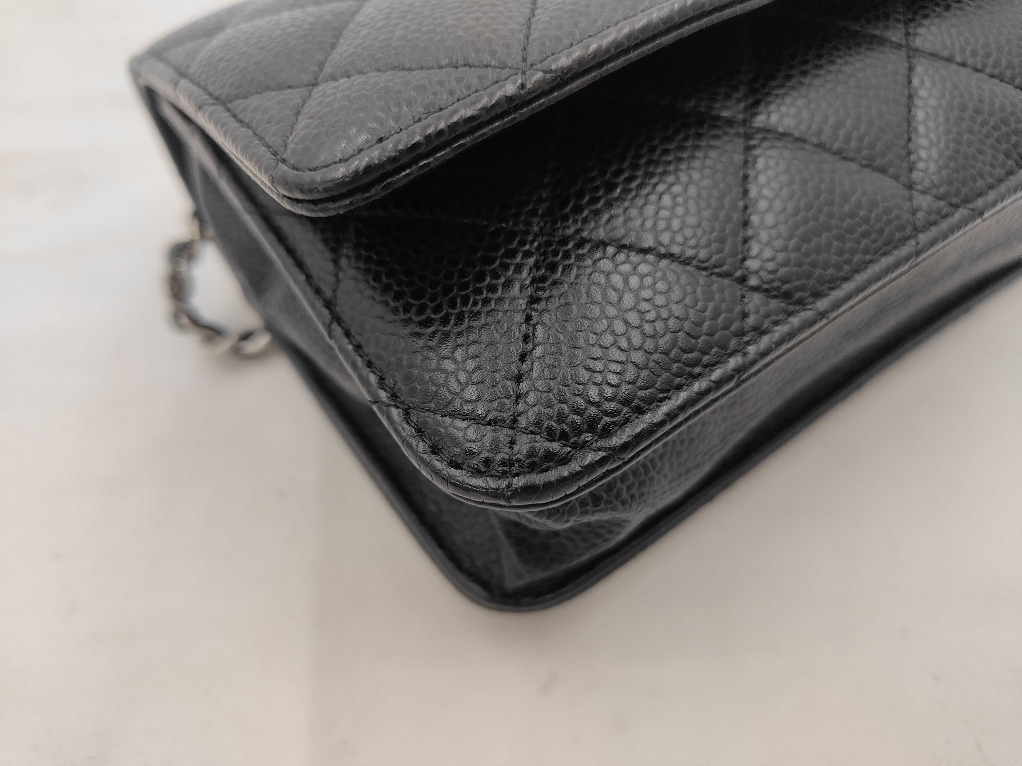Caviar Skin Chain Shoulder Bag Chain Wallet Black (Serial Number 25) — view 6