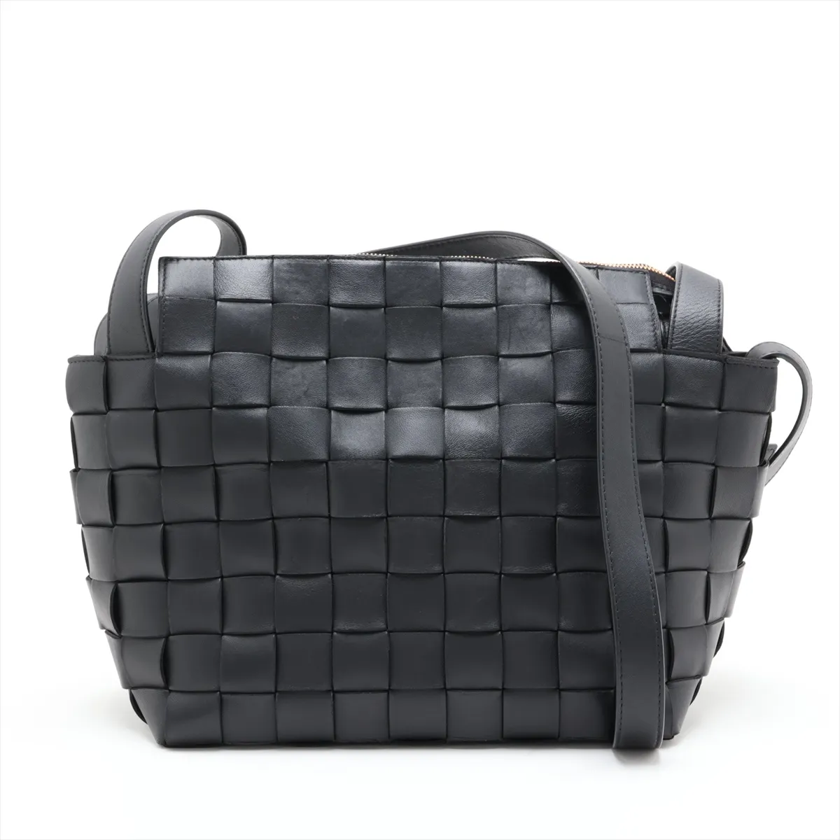 Intrecciato Leather Shoulder Bag, Black, Pouch, Mold