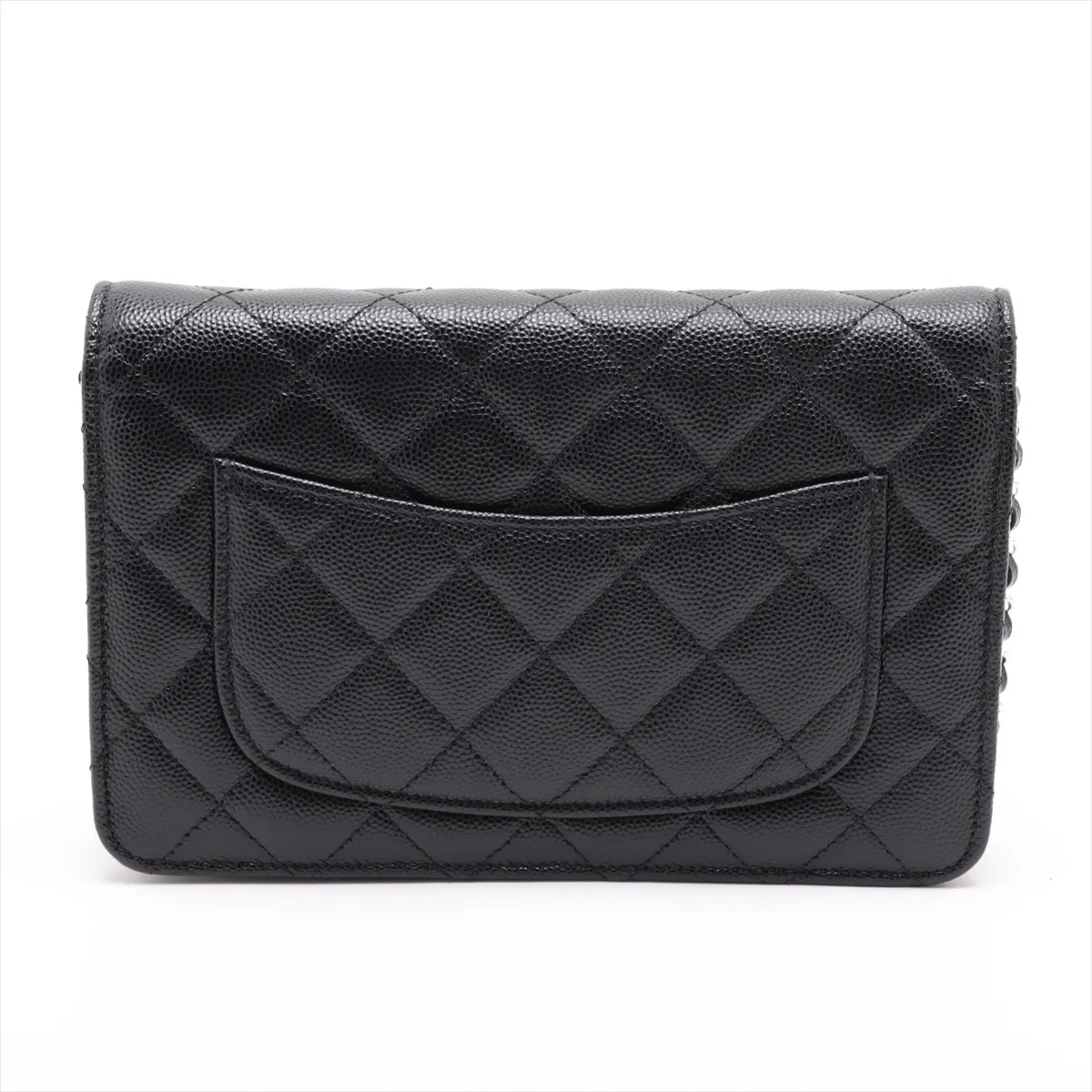 Matelassé Caviar Skin Chain Wallet, Black, Silver Hardware, G2H1H9P5, Random Plate — view 2