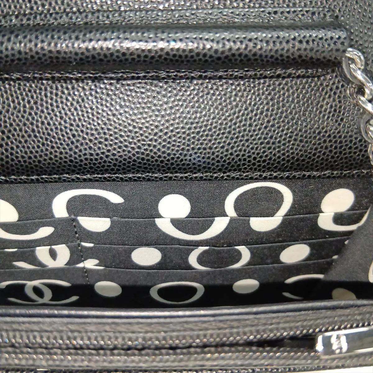 Matelassé Caviar Skin Chain Wallet, Black, Silver Hardware, G2H1H9P5, Random Plate — view 11