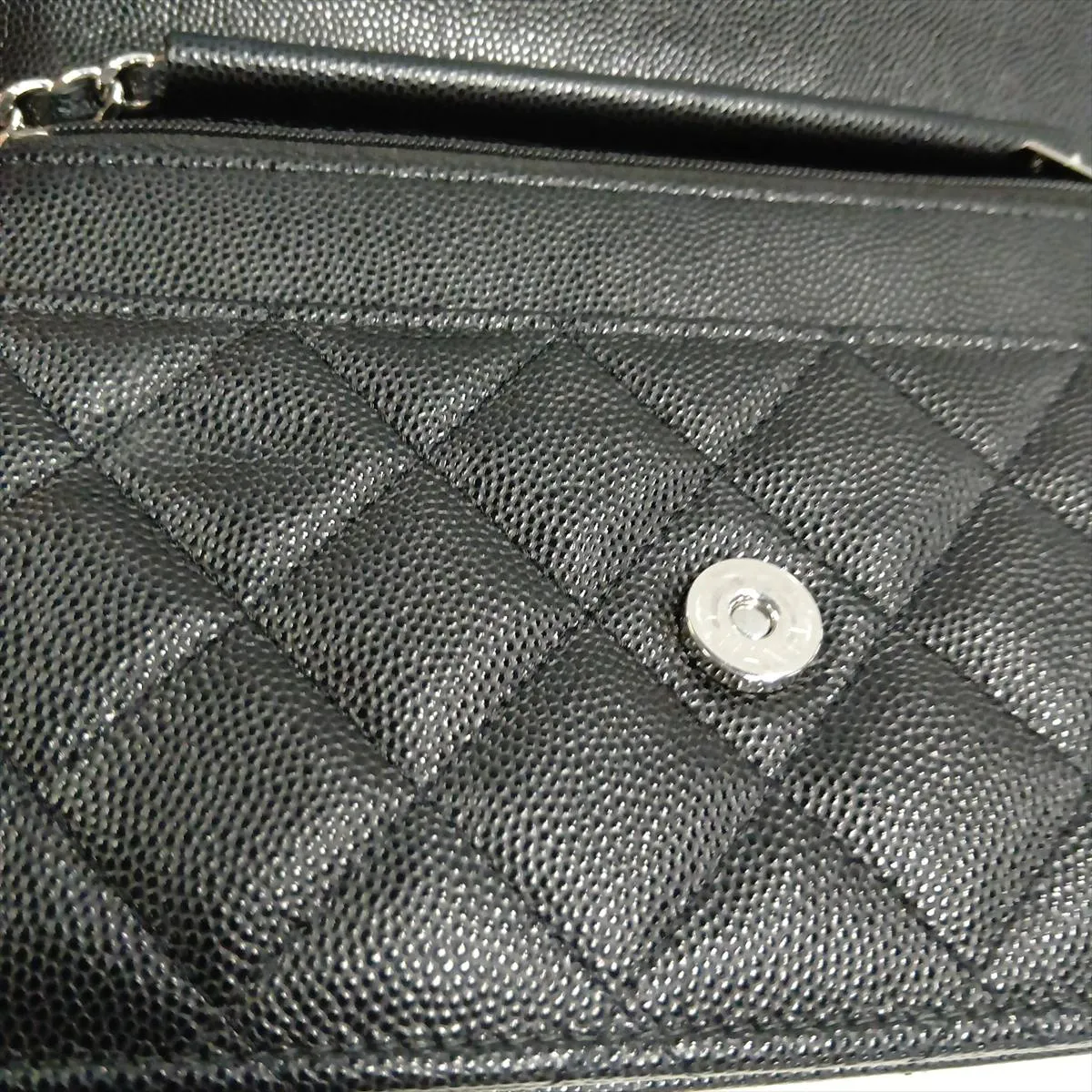 Matelassé Caviar Skin Chain Wallet, Black, Silver Hardware, G2H1H9P5, Random Plate — view 13